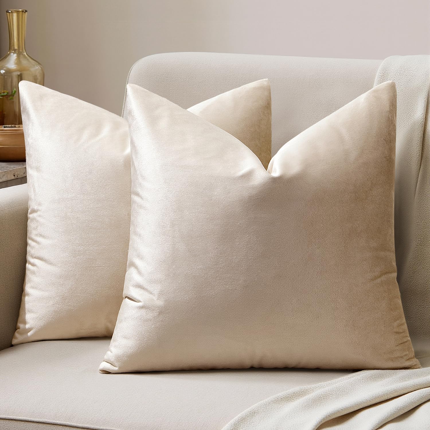 MIULEE Velvet Throw Pillow Covers 18x18 Inch, Pack of 2 - Golden, Super Soft Decorative Square Cushion Cases Modern Luxury Home Decor for Sofa, Couch, Bed, Chair