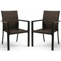 SWITTE Stackable Patio Chairs Set of 2, Outdoor Wicker Dining Chairs with Armrests & Steel Frame, All-Weather Space-Saving for Balcony, Garden, Poolside or Fire Pit Area - Brown