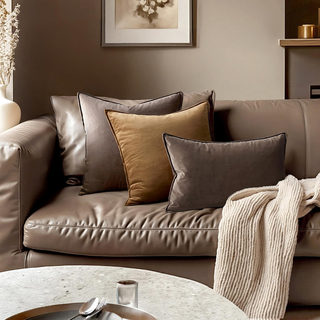 MIULEE Dark Coffee Velvet Throw Pillow Covers 24x24 Taupe Neutral Soft Decorative Solid Square Euro Sham Cushion Cases Pack of 2 Modern Luxury Home Decor for Couch, Sofa, Bedroom