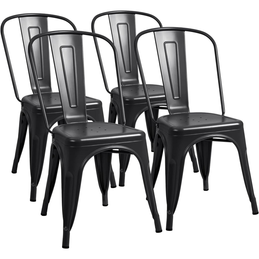 Furmax Metal Dining Chair Indoor Outdoor Use Stackable Classic Trattoria Chair Chic Dining Bistro Cafe Side Metal Chairs Set of 4 (Gun)
