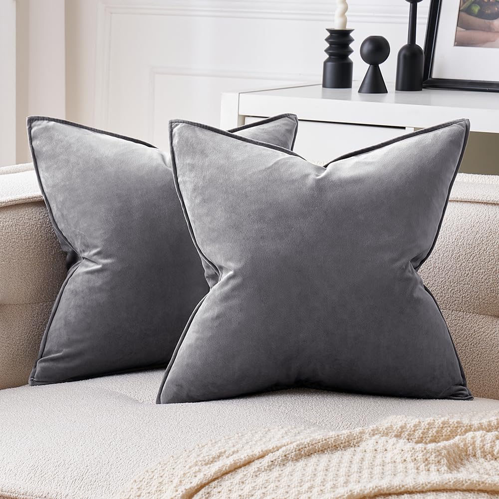 MIULEE Brown Velvet Throw Pillow Covers 18x18 Soft Decorative Solid Square Cushion Cases Pack of 2 Modern Luxury Home Decor for Couch, Sofa, Bedroom