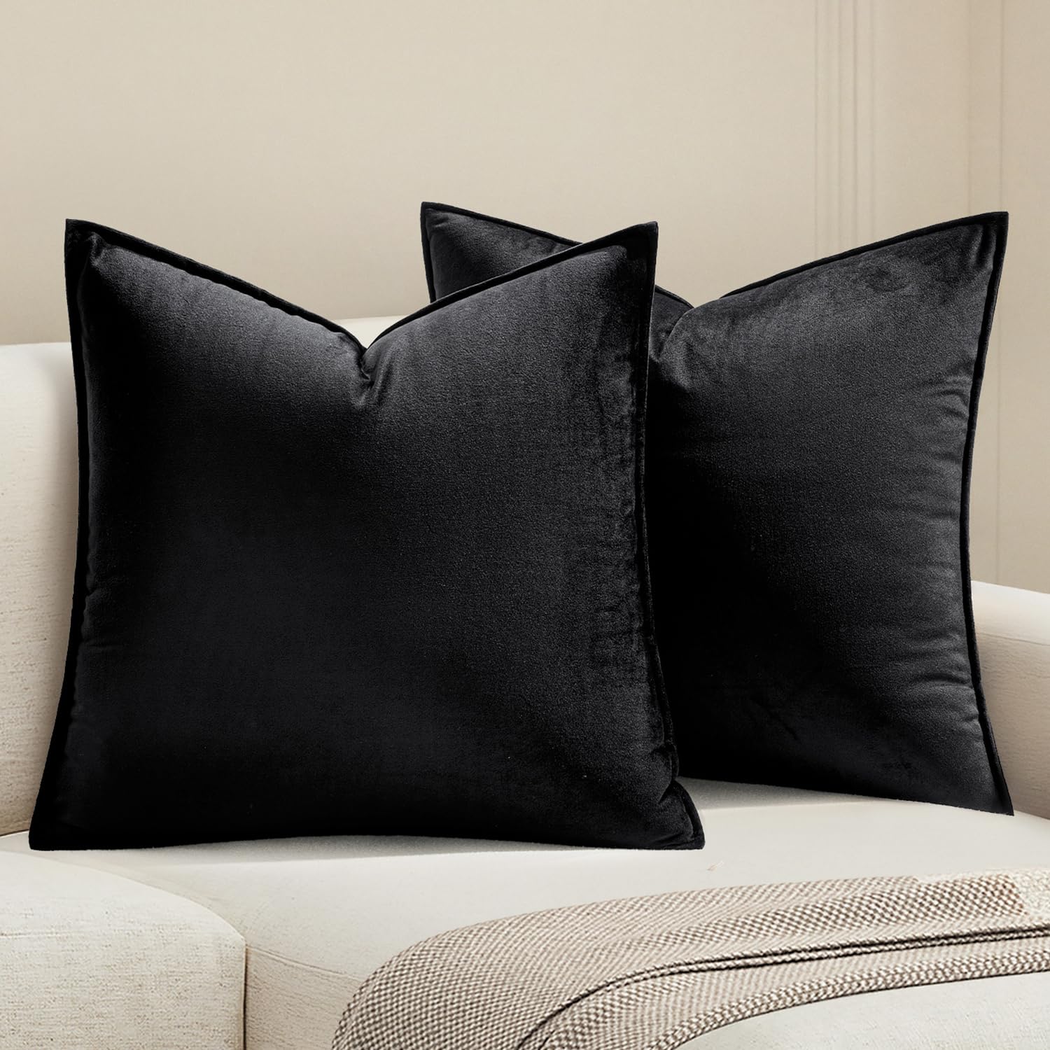 MIULEE Brown Velvet Throw Pillow Covers 18x18 Soft Decorative Solid Square Cushion Cases Pack of 2 Modern Luxury Home Decor for Couch, Sofa, Bedroom