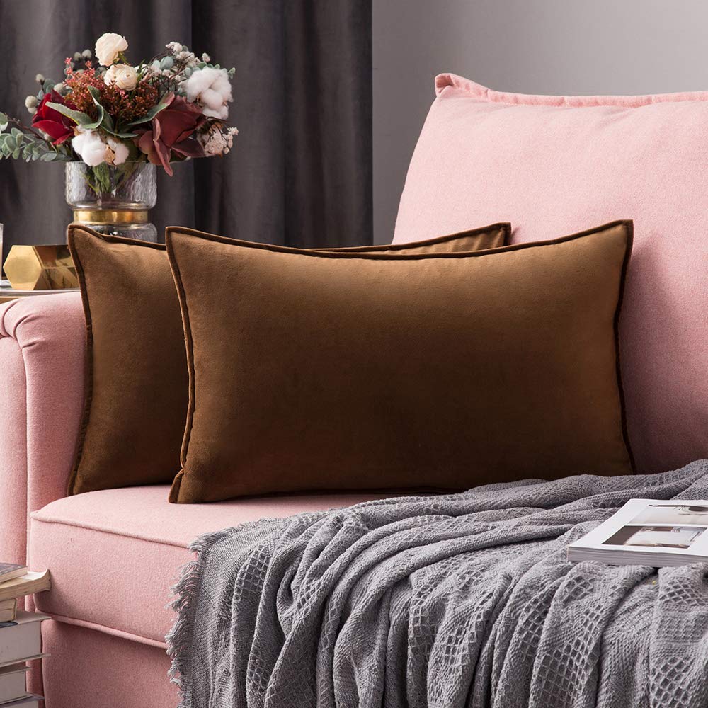 MIULEE Brown Velvet Throw Pillow Covers 18x18 Soft Decorative Solid Square Cushion Cases Pack of 2 Modern Luxury Home Decor for Couch, Sofa, Bedroom