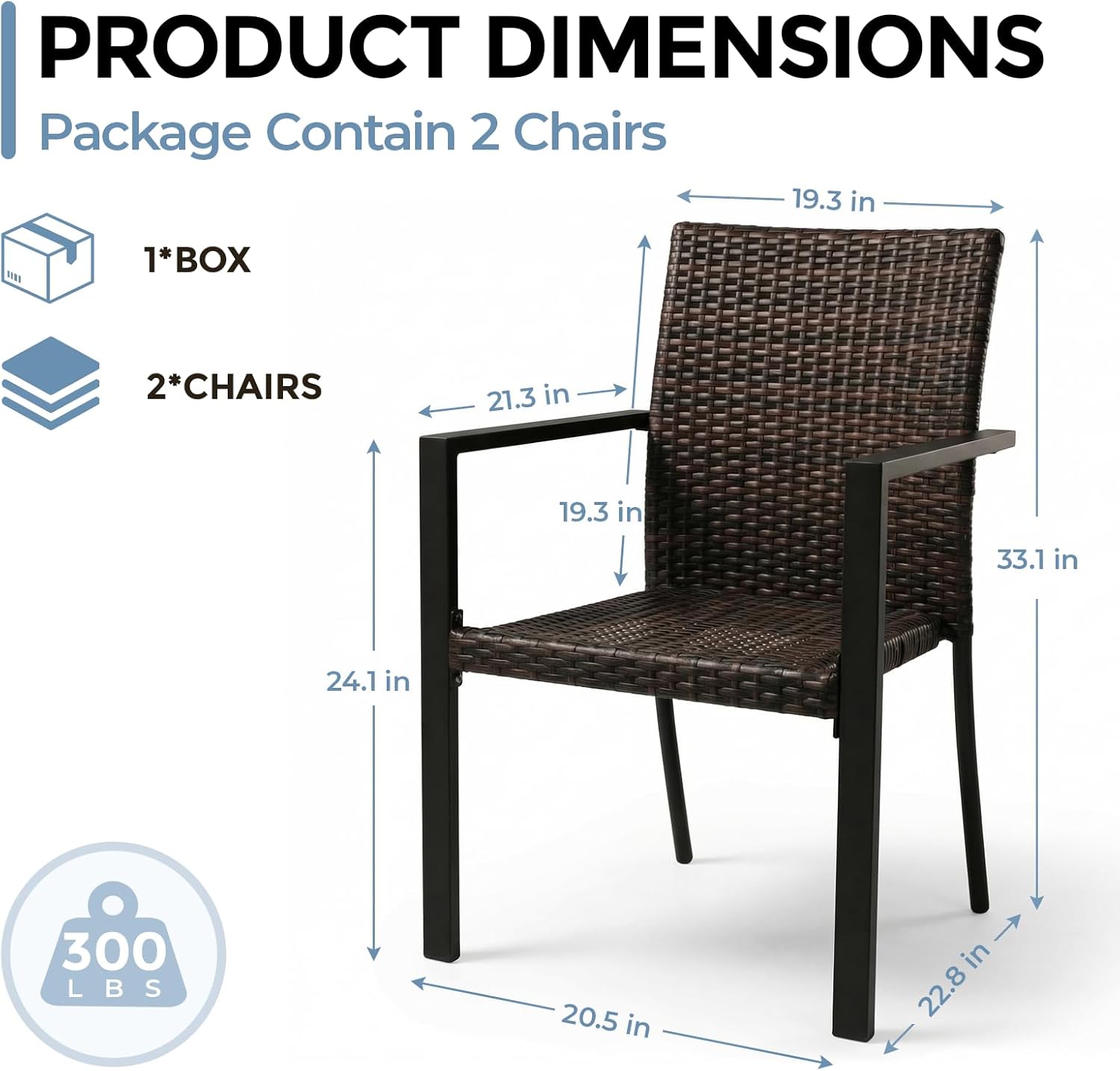 SWITTE Stackable Patio Chairs Set of 2, Outdoor Wicker Dining Chairs with Armrests & Steel Frame, All-Weather Space-Saving for Balcony, Garden, Poolside or Fire Pit Area - Brown