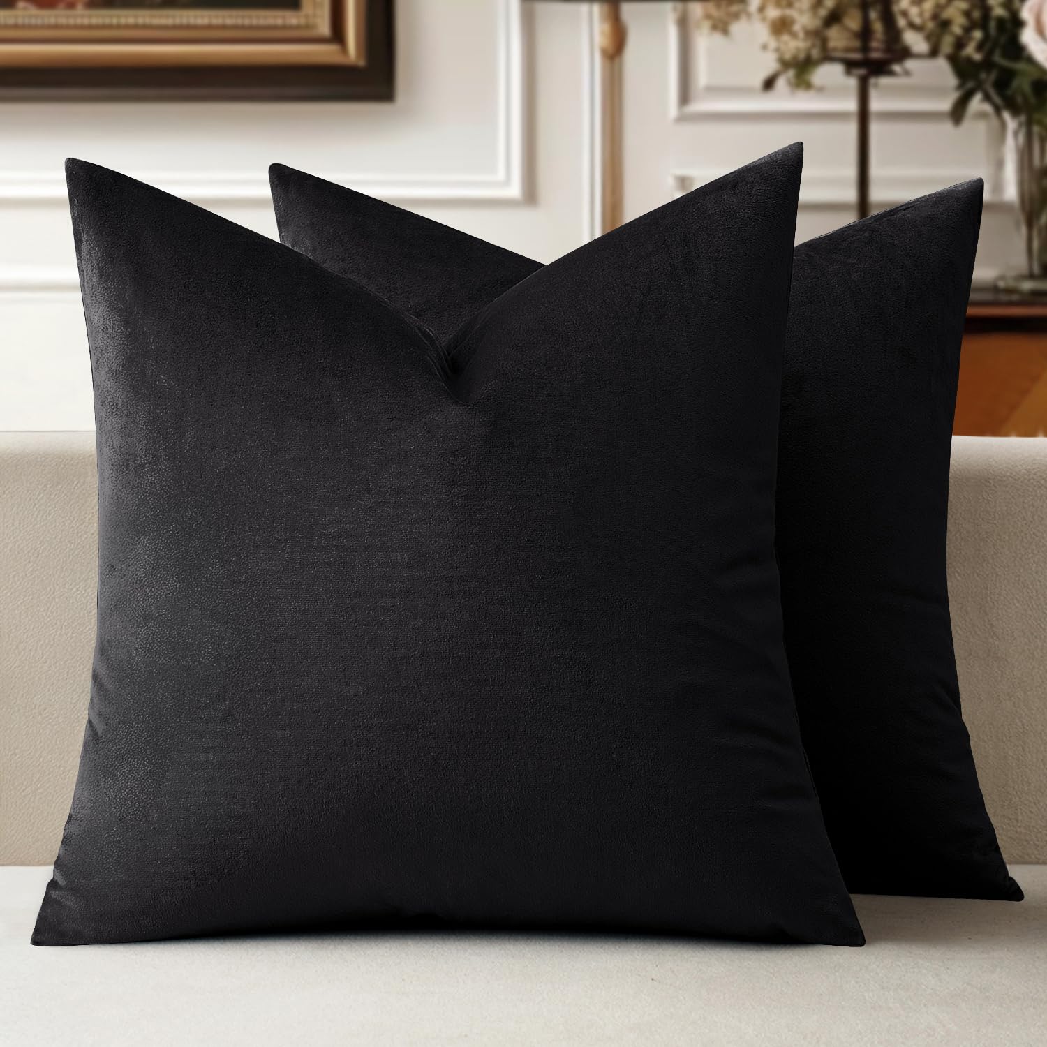 MIULEE 20x20 Inch Velvet Throw Pillow Covers, Pack of 2 - Dark Blue, Super Soft Decorative Square Cushion Cases Modern Luxury Home Decor for Sofa, Couch, Bed, Chair with Invisible Zipper