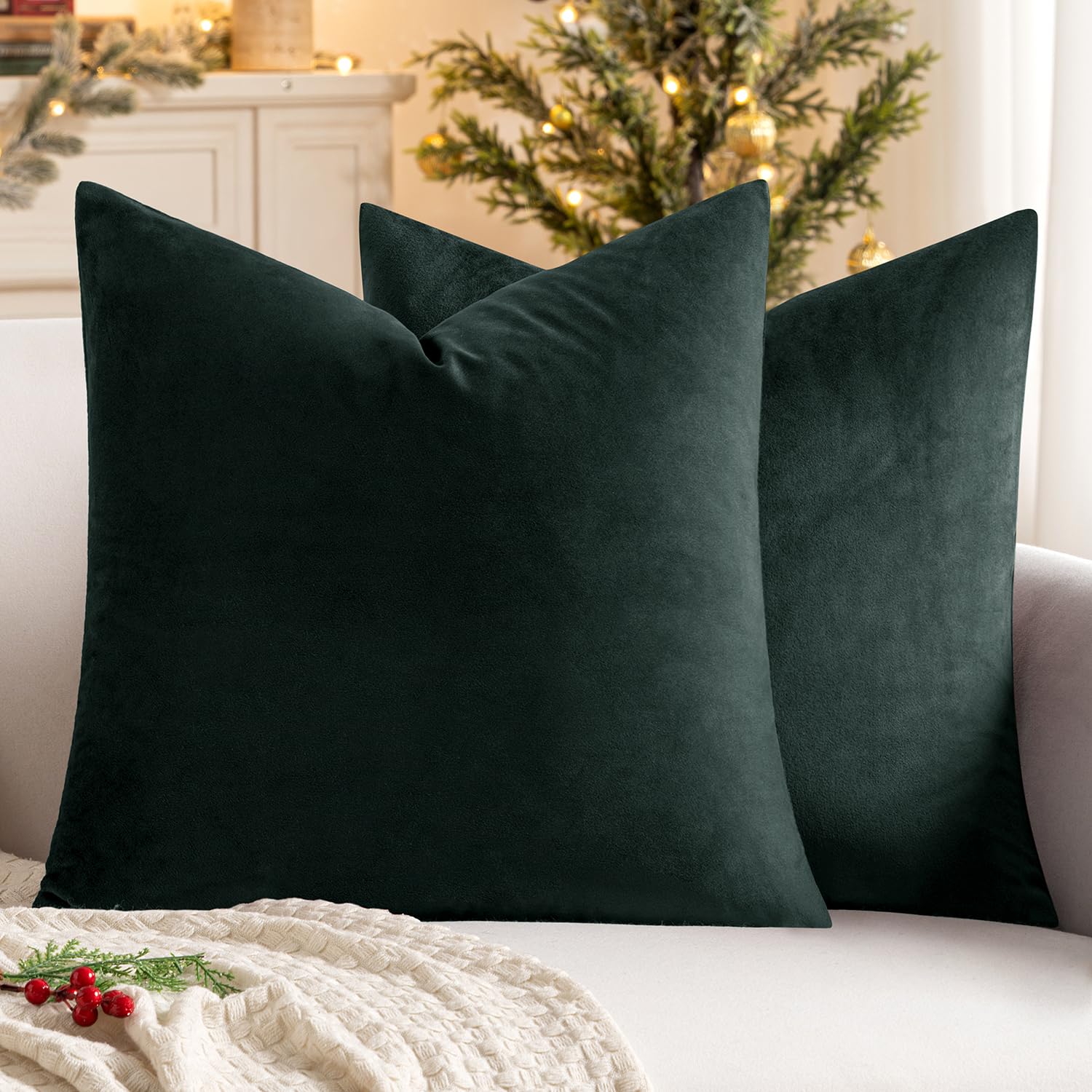 MIULEE Velvet Throw Pillow Covers 18x18 Inch, Pack of 2 - Golden, Super Soft Decorative Square Cushion Cases Modern Luxury Home Decor for Sofa, Couch, Bed, Chair