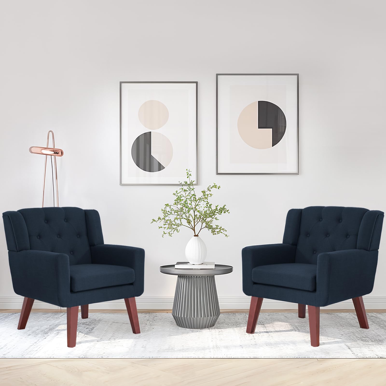 Accent Chair Button-Tufted Upholstered Living Room Chairs Comfy Reading Chair Mid Century Modern Chair with Linen Fabric Lounge Arm Chairs for Living Room Bedroom（Green）
