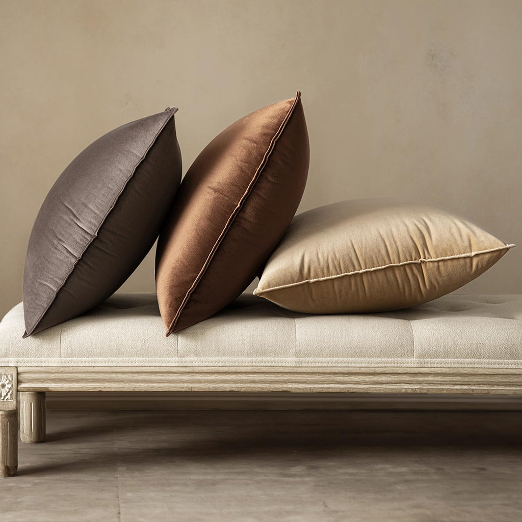 MIULEE Dark Coffee Velvet Throw Pillow Covers 24x24 Taupe Neutral Soft Decorative Solid Square Euro Sham Cushion Cases Pack of 2 Modern Luxury Home Decor for Couch, Sofa, Bedroom