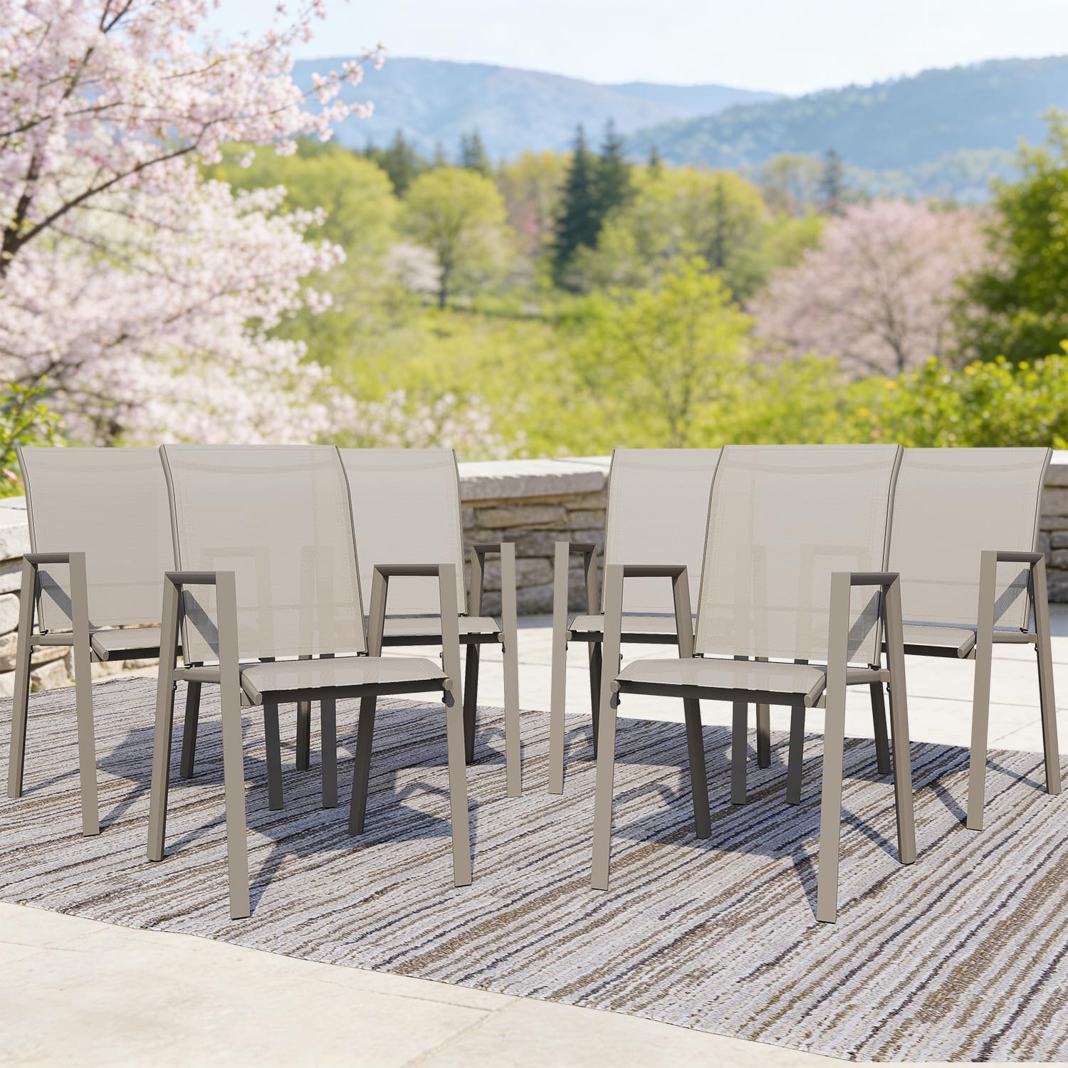 Outdoor Dining Chairs Set of 4, High-Back Stackable Patio Chairs with Metal Frame, Lightweight Sling Design, Ideal for Garden, Deck, Poolside, Grey