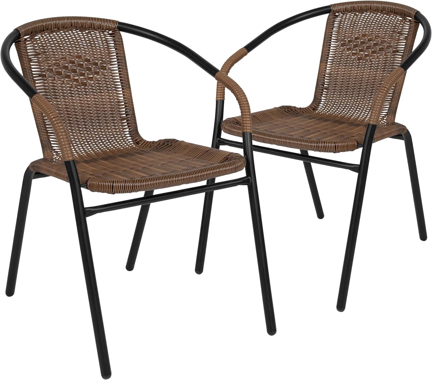 Set of 2 Brown PE Rattan Stackable Indoor Outdoor Chairs