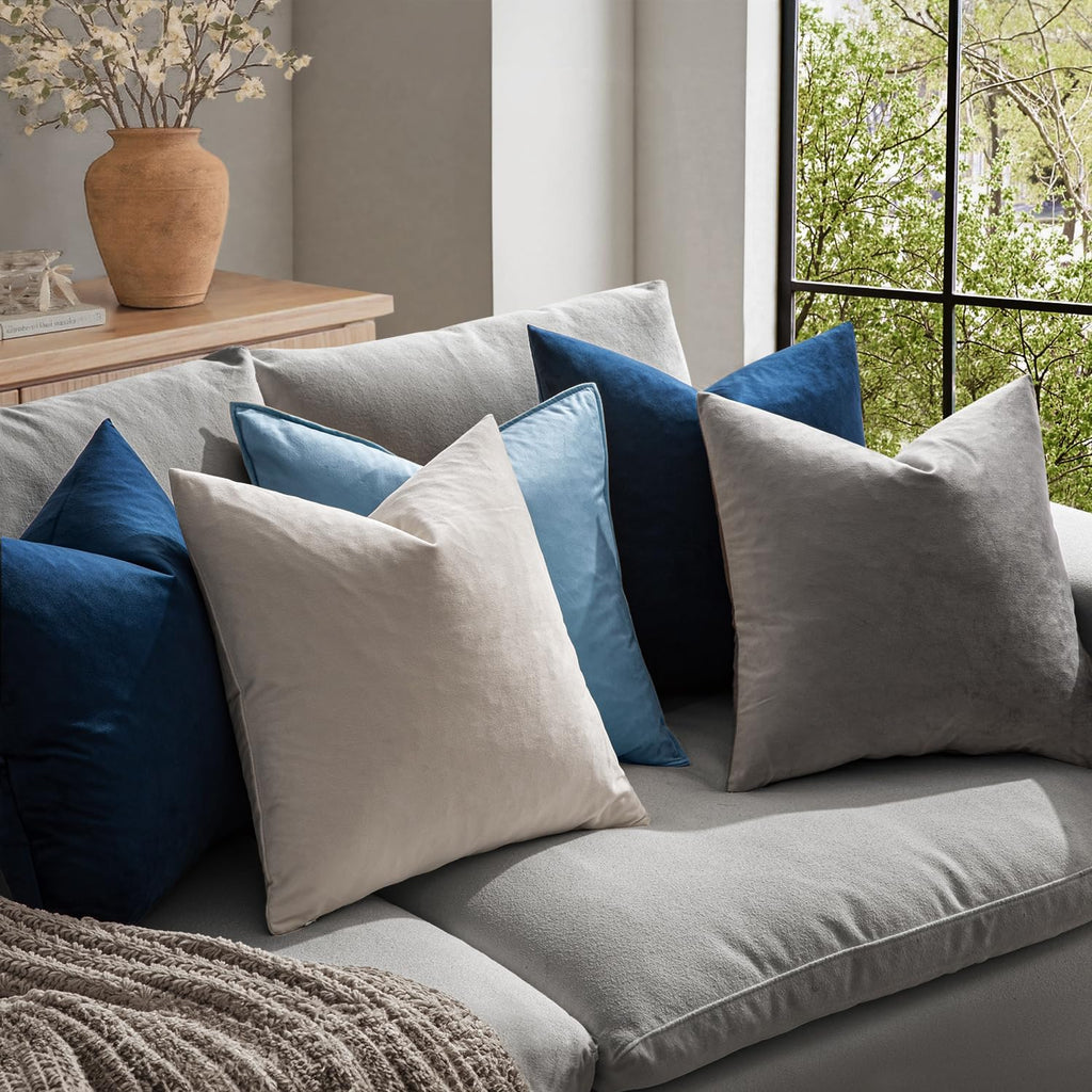 MIULEE 20x20 Inch Velvet Throw Pillow Covers, Pack of 2 - Dark Blue, Super Soft Decorative Square Cushion Cases Modern Luxury Home Decor for Sofa, Couch, Bed, Chair with Invisible Zipper