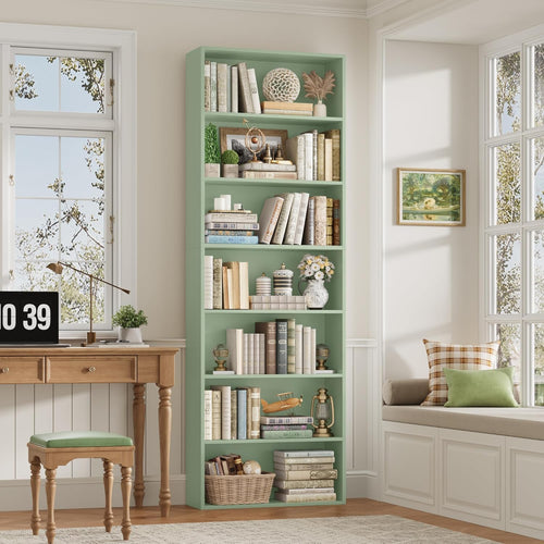FACBOTALL 82" Tall Bookshelf, 7-Tier Open Shelves Bookcase, Freestanding Display Storage Shelves, Tall Bookcase Home Decor Furniture for Home Office, Living Room, Bedroom, Green
