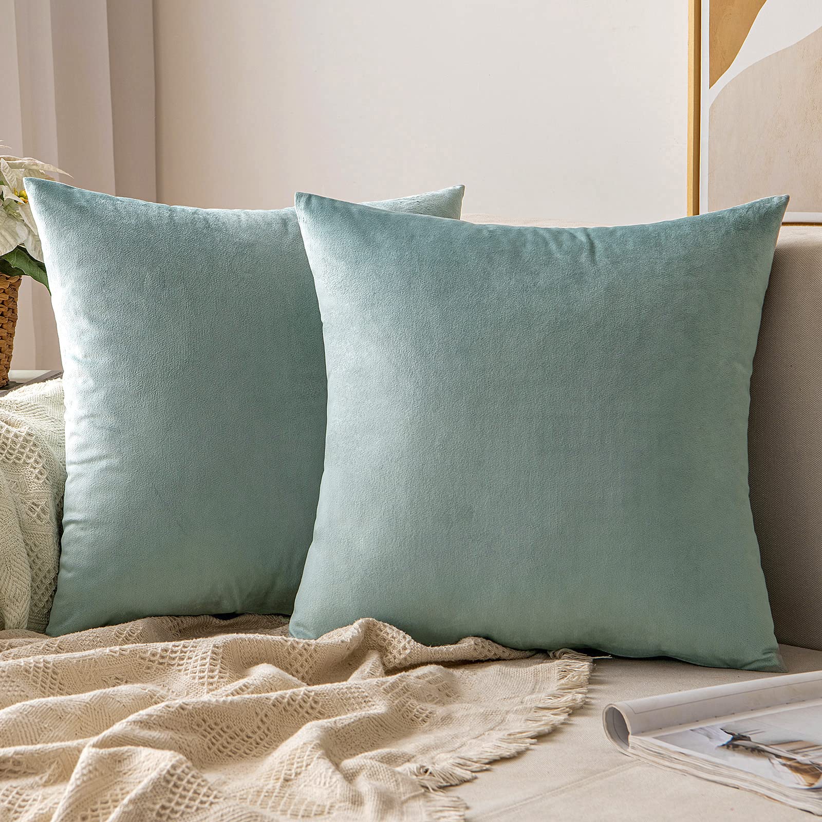 MIULEE Velvet Throw Pillow Covers 18x18 Inch, Pack of 2 - Golden, Super Soft Decorative Square Cushion Cases Modern Luxury Home Decor for Sofa, Couch, Bed, Chair