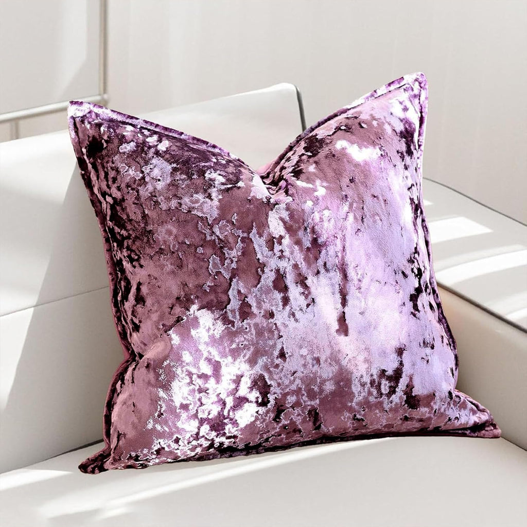 Velvet Pillow Cover Purple 18x18 Inch - Luxury Crushed Velvet Decorative Throw Pillow Case for Living Room Sofa Bed (1 Pack)