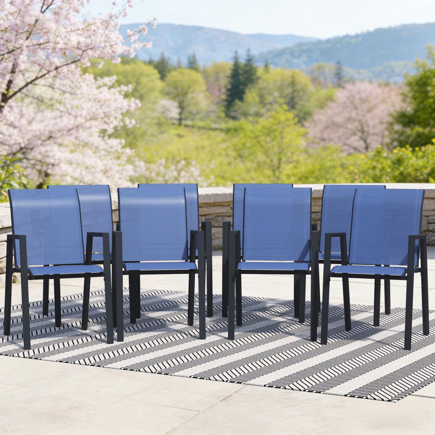 Outdoor Dining Chairs Set of 4, High-Back Stackable Patio Chairs with Metal Frame, Lightweight Sling Design, Ideal for Garden, Deck, Poolside, Grey