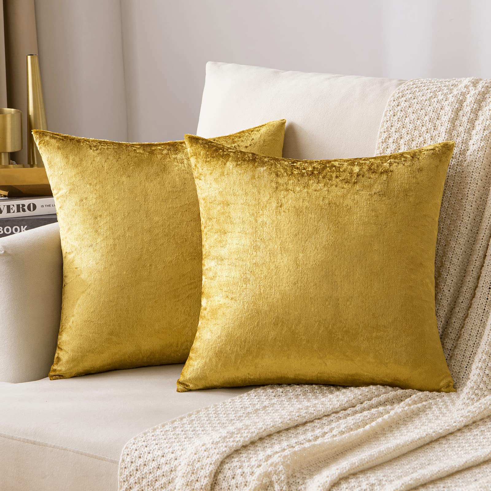 MIULEE 20x20 Inch Velvet Throw Pillow Covers, Pack of 2 - Dark Blue, Super Soft Decorative Square Cushion Cases Modern Luxury Home Decor for Sofa, Couch, Bed, Chair with Invisible Zipper