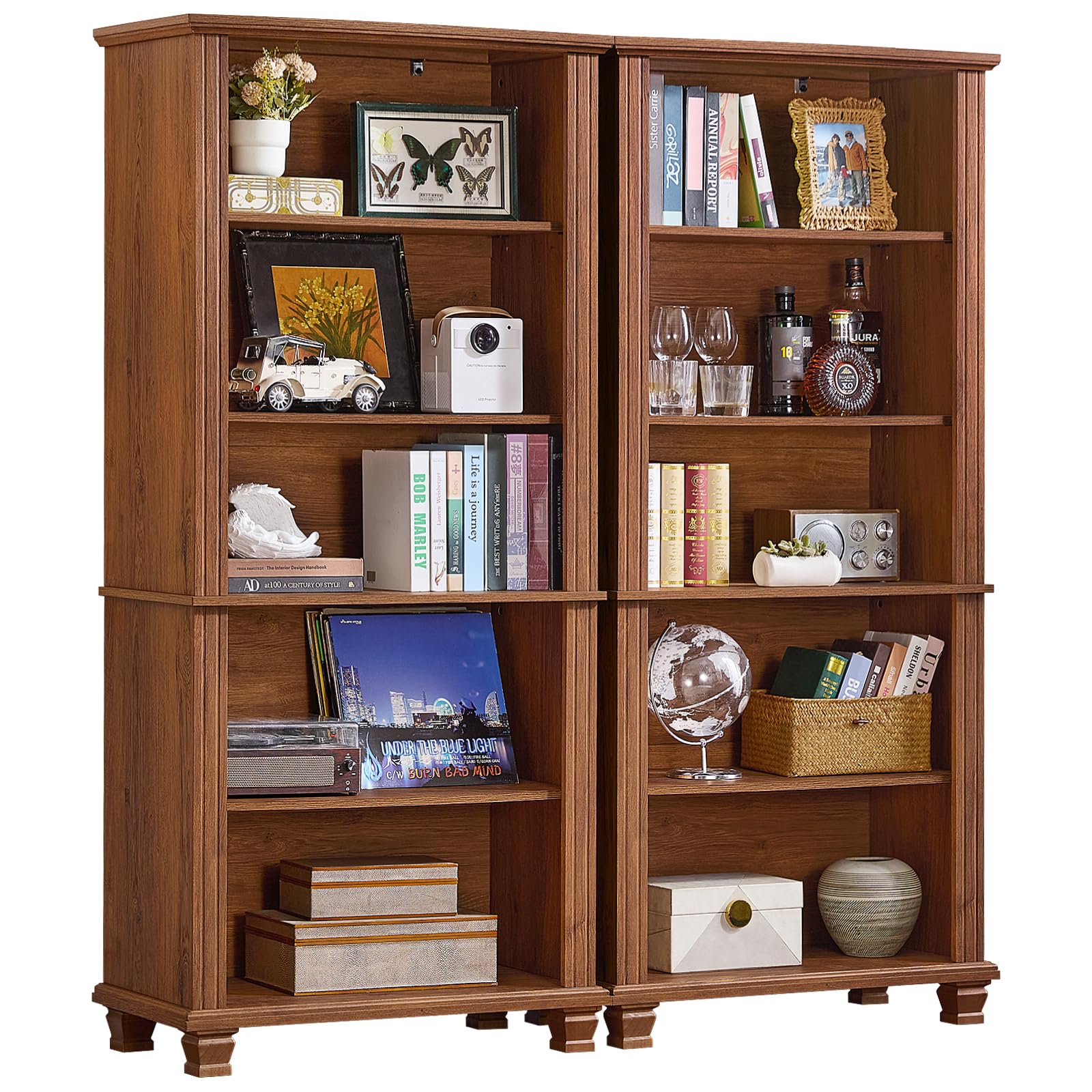 SAVOR LIFE 70" Tall Green Bookshelf,5 Tier Wooden Book Shelf with Adjustable Shelves & Wood Legs,Free Standing Farmhouse Bookcase with Open Display Storage,Vintage Bookshelves for Library,Classroom