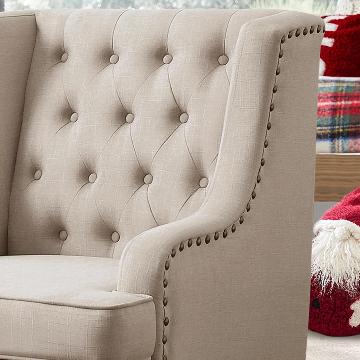 Rosevera Amelia 29" Modern Upholstered Accent Chair Armchair with Wingback Accent Leisure Chair, Fabric Reading Living Room Single Sofa for Living Room Bedroom Balcony Studio,Beige
