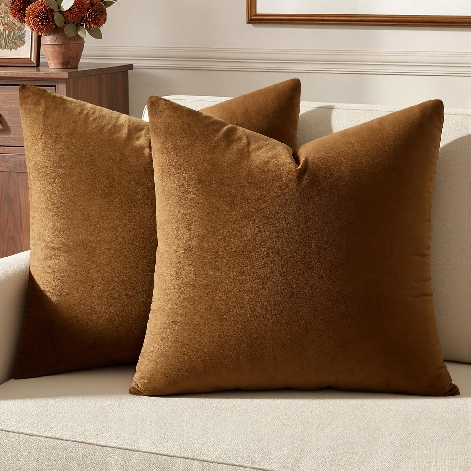 MIULEE 20x20 Inch Velvet Throw Pillow Covers, Pack of 2 - Dark Blue, Super Soft Decorative Square Cushion Cases Modern Luxury Home Decor for Sofa, Couch, Bed, Chair with Invisible Zipper
