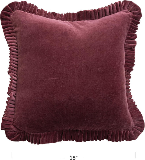 Creative Co-Op Square Cotton Velvet Pillow with Ruffle, Wine Color
