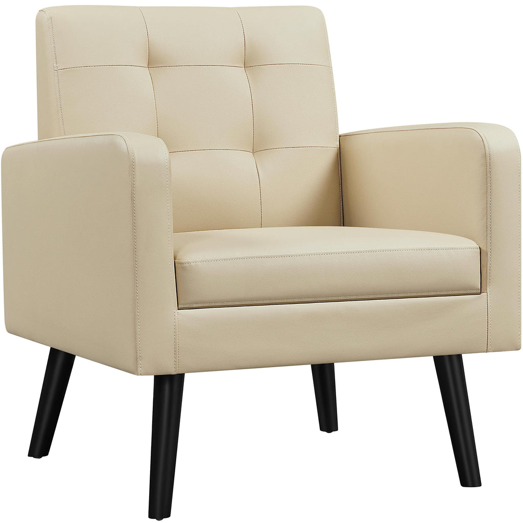 Yaheetech Mid-Century Accent Chairs, Modern Upholstered Living Room Chair, Cozy Armchair Button Tufted Back and Wood Legs for Bedroom/Office/Cafe, Navy Blue