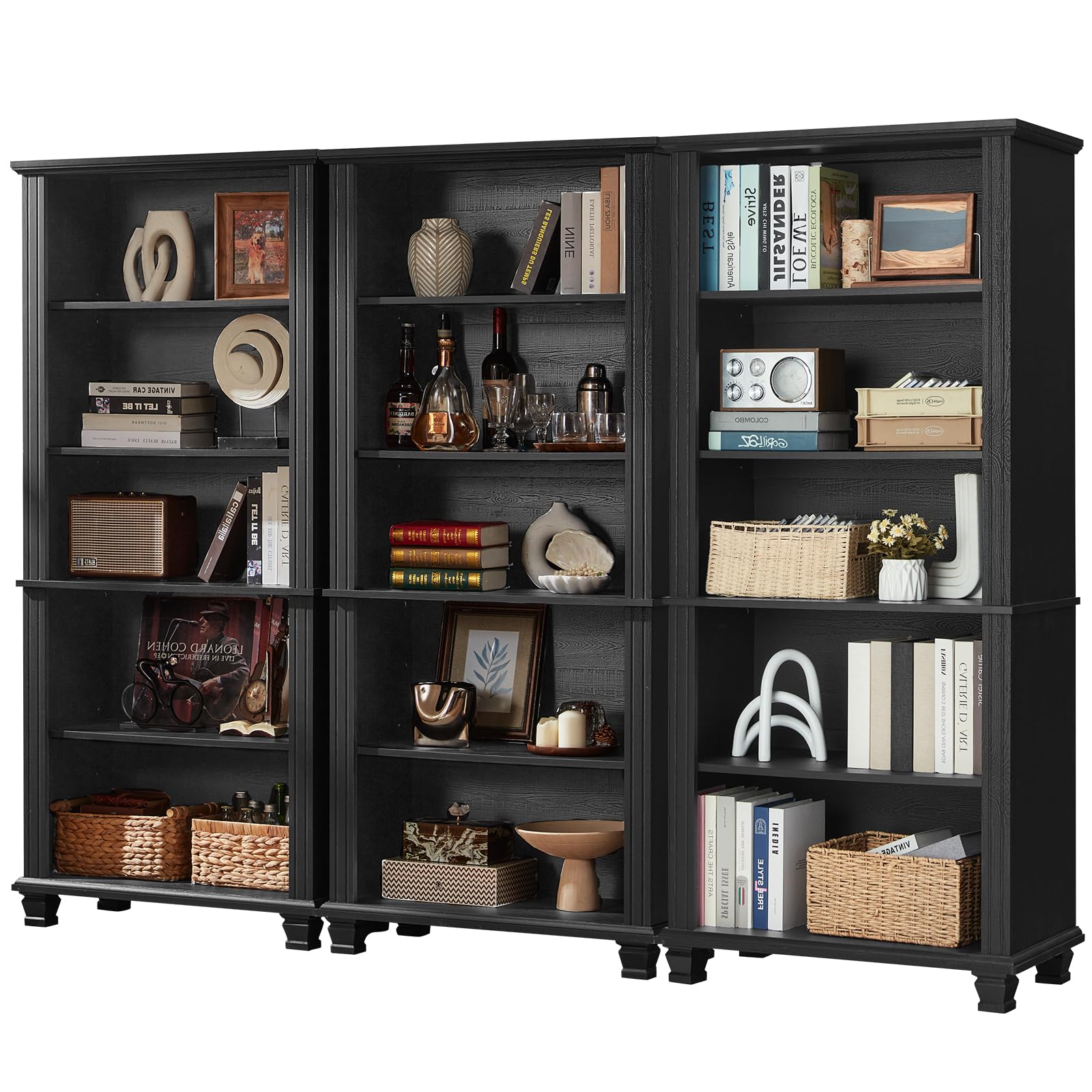 SAVOR LIFE 70" Tall Green Bookshelf,5 Tier Wooden Book Shelf with Adjustable Shelves & Wood Legs,Free Standing Farmhouse Bookcase with Open Display Storage,Vintage Bookshelves for Library,Classroom