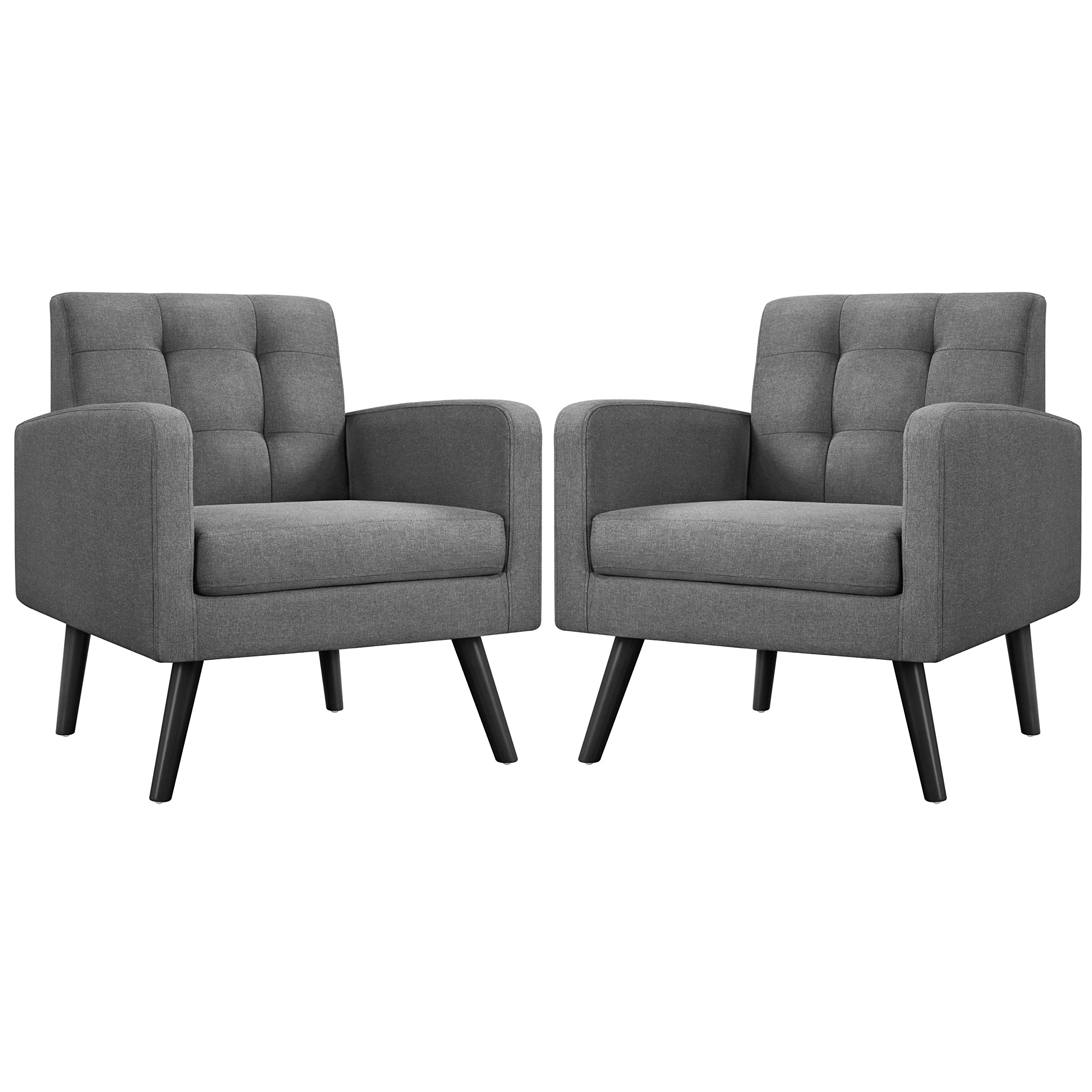 Yaheetech Mid-Century Accent Chairs, Modern Upholstered Living Room Chair, Cozy Armchair Button Tufted Back and Wood Legs for Bedroom/Office/Cafe, Yellow