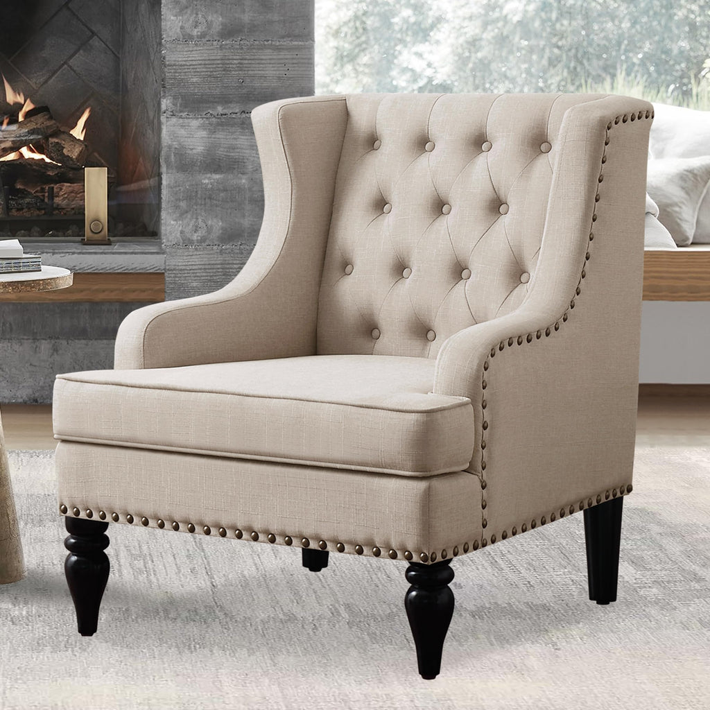 Rosevera Amelia 29" Modern Upholstered Accent Chair Armchair with Wingback Accent Leisure Chair, Fabric Reading Living Room Single Sofa for Living Room Bedroom Balcony Studio,Beige