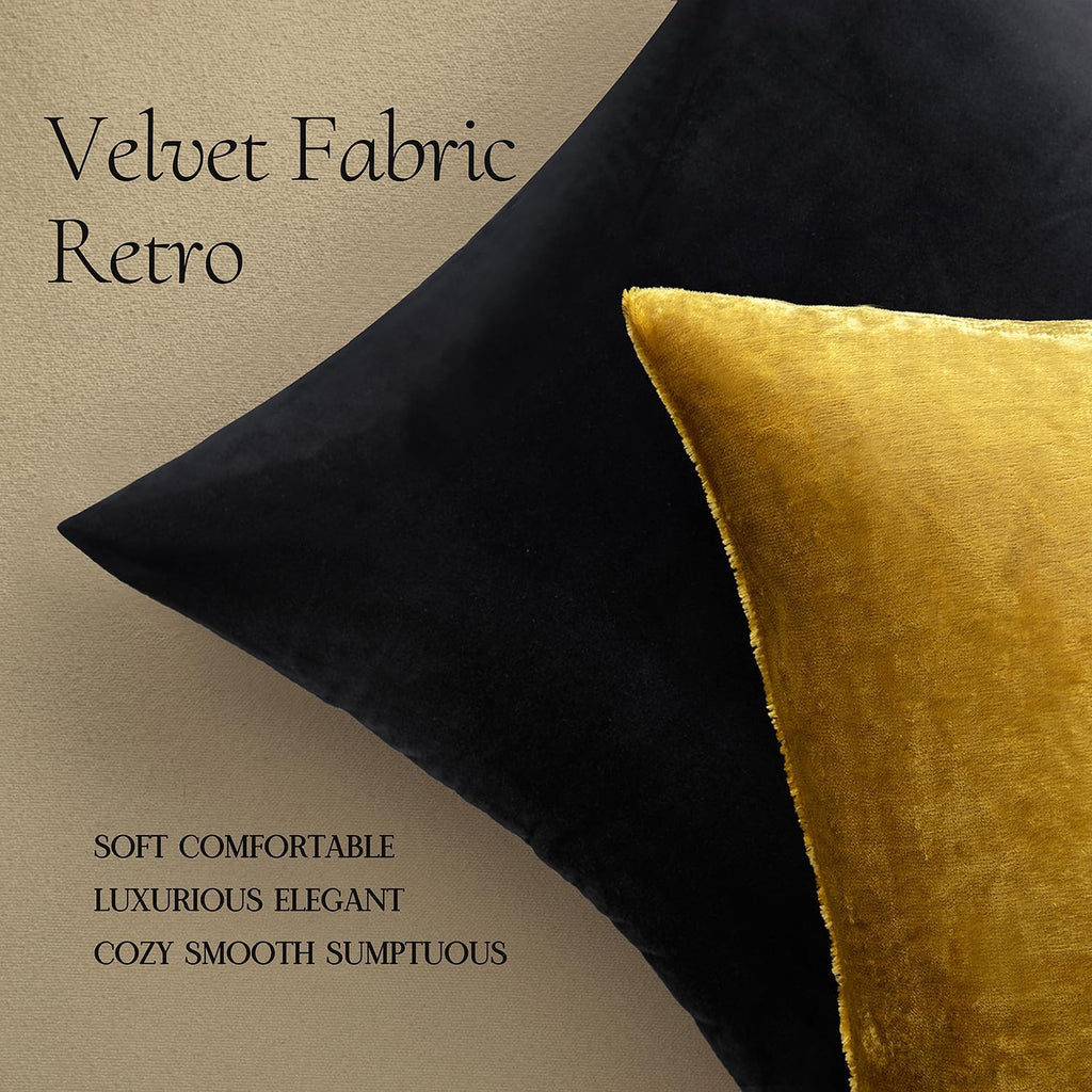 MIULEE Velvet Throw Pillow Covers 18x18 Inch, Pack of 2 - Golden, Super Soft Decorative Square Cushion Cases Modern Luxury Home Decor for Sofa, Couch, Bed, Chair