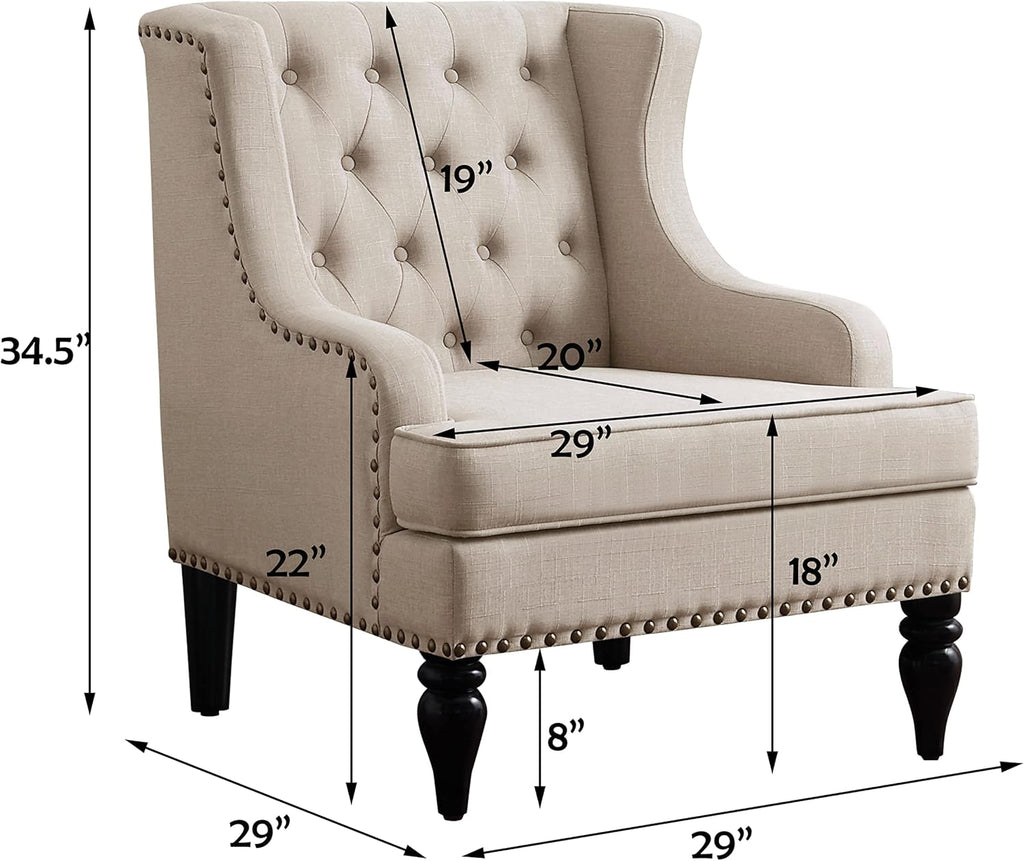 Rosevera Amelia 29" Modern Upholstered Accent Chair Armchair with Wingback Accent Leisure Chair, Fabric Reading Living Room Single Sofa for Living Room Bedroom Balcony Studio,Beige