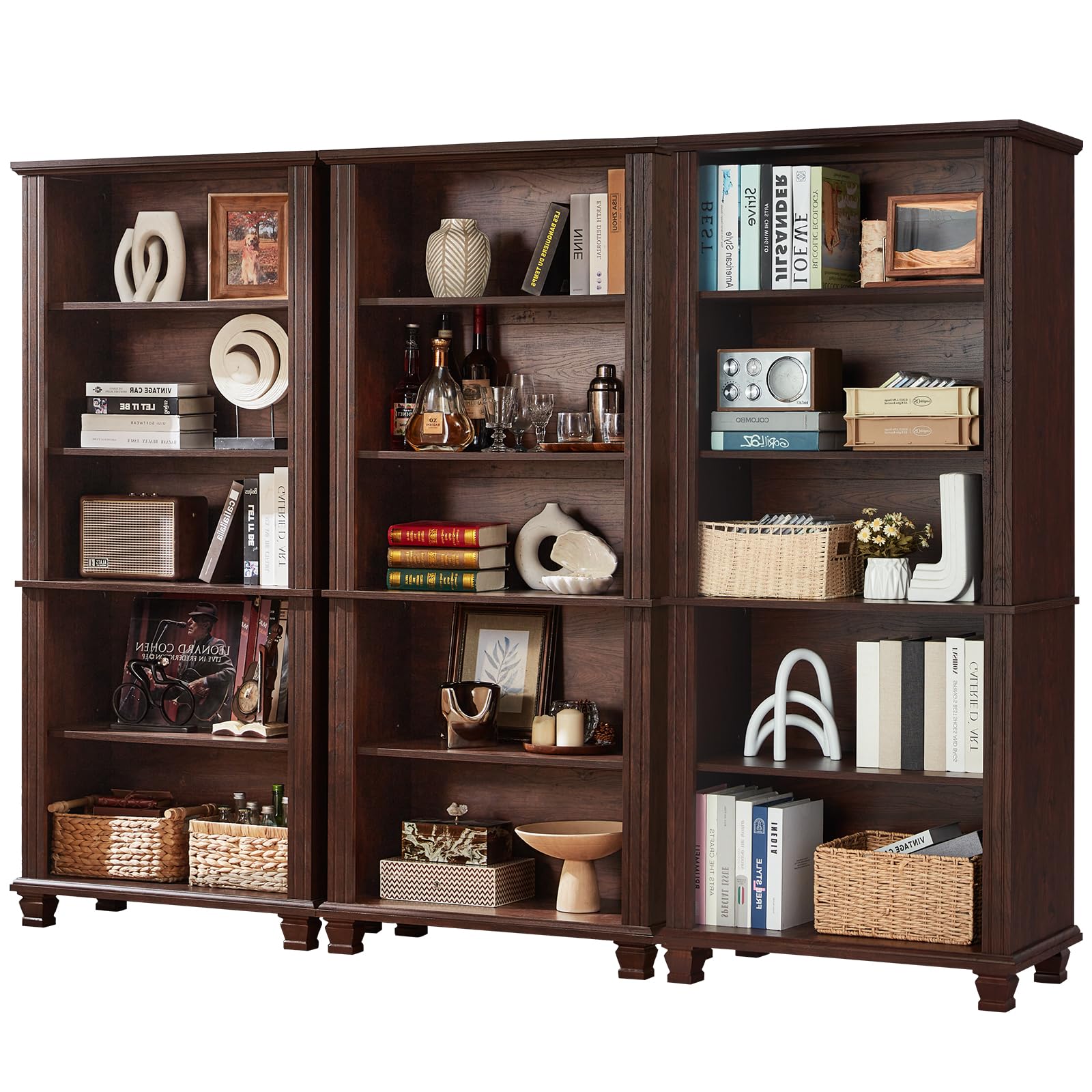 SAVOR LIFE 70" Tall Green Bookshelf,5 Tier Wooden Book Shelf with Adjustable Shelves & Wood Legs,Free Standing Farmhouse Bookcase with Open Display Storage,Vintage Bookshelves for Library,Classroom