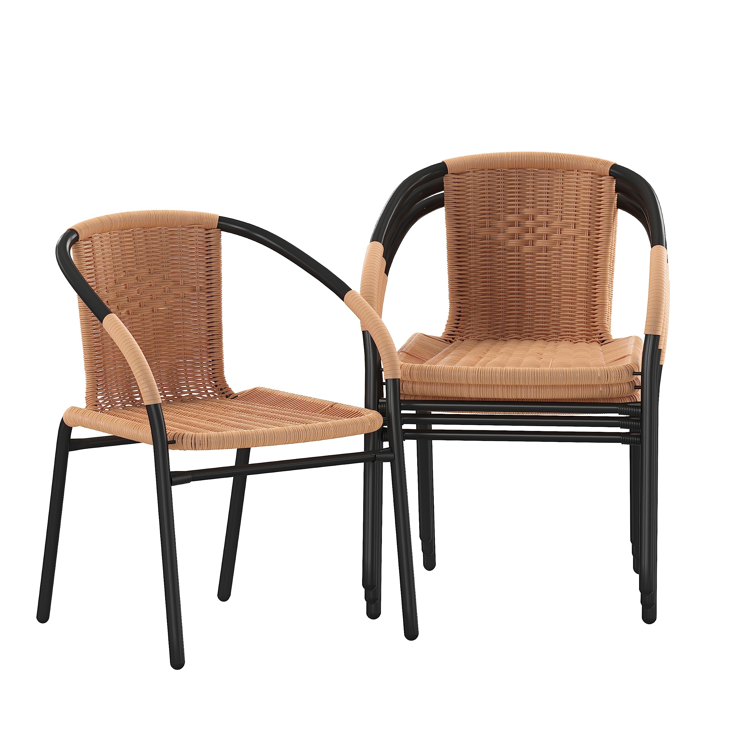 Flash Furniture Lila 4 Pack Beige Rattan Indoor-Outdoor Restaurant Stack Chair | Versatile and Stylish Seating