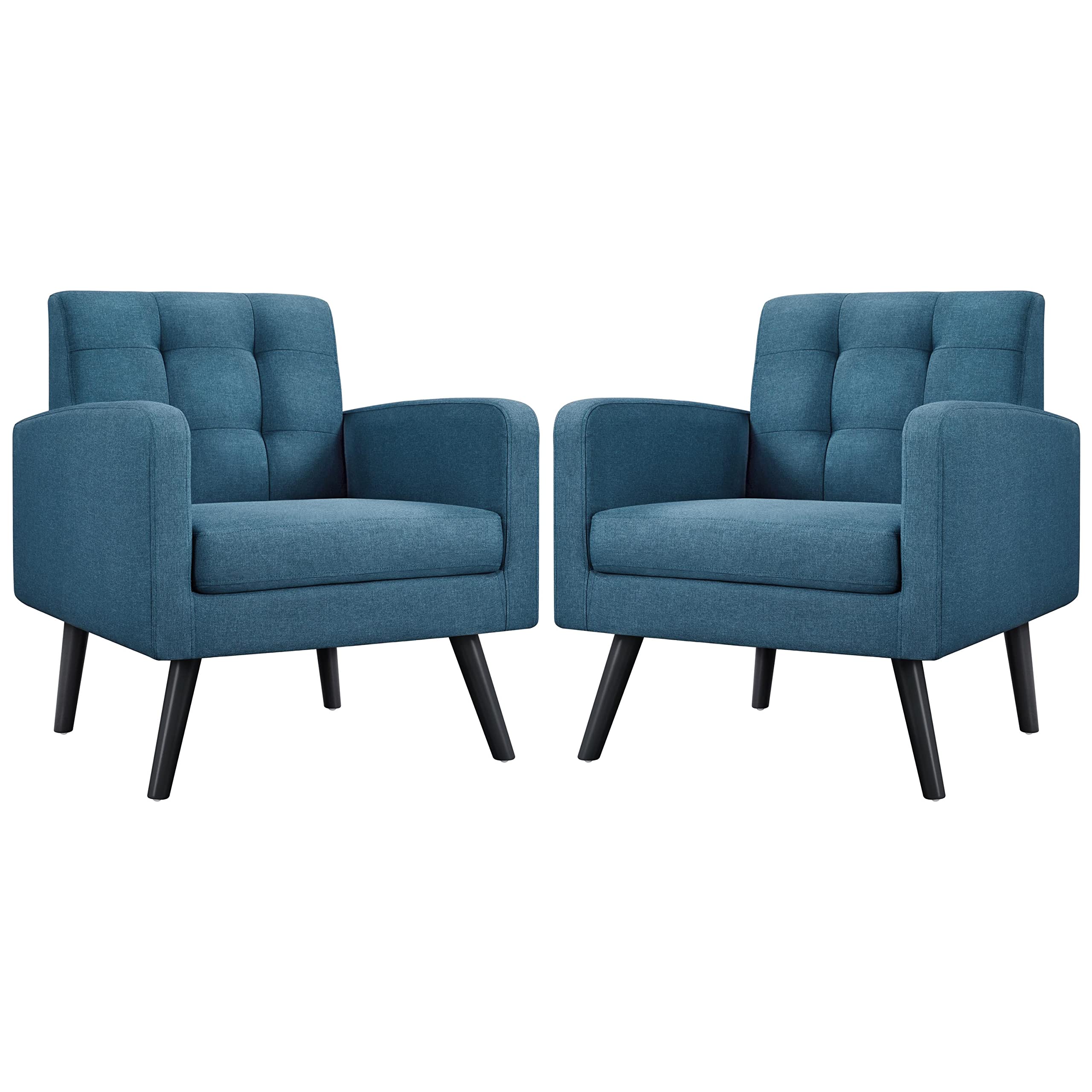 Yaheetech Mid-Century Accent Chairs, Modern Upholstered Living Room Chair, Cozy Armchair Button Tufted Back and Wood Legs for Bedroom/Office/Cafe, Navy Blue
