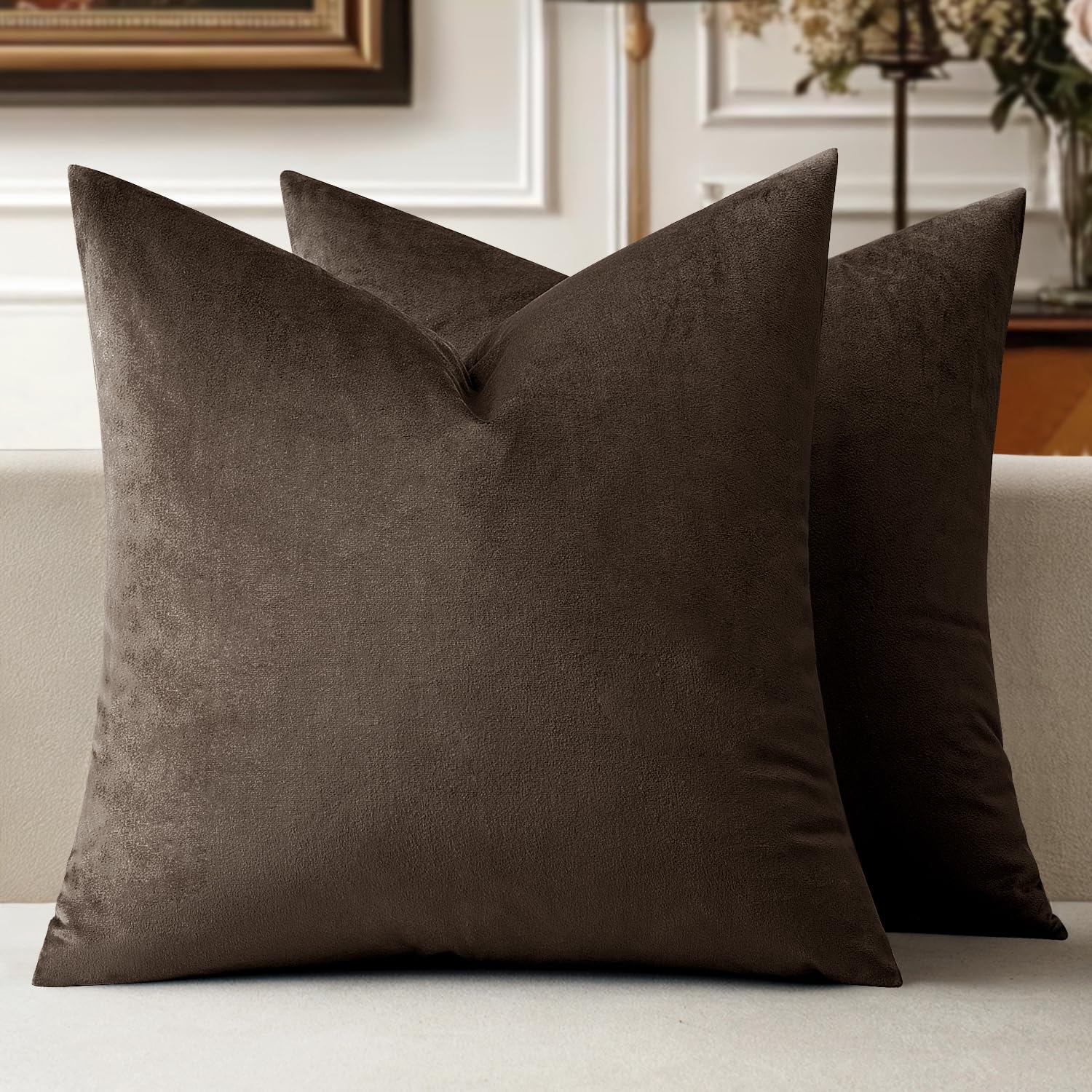 MIULEE 20x20 Inch Velvet Throw Pillow Covers, Pack of 2 - Dark Blue, Super Soft Decorative Square Cushion Cases Modern Luxury Home Decor for Sofa, Couch, Bed, Chair with Invisible Zipper