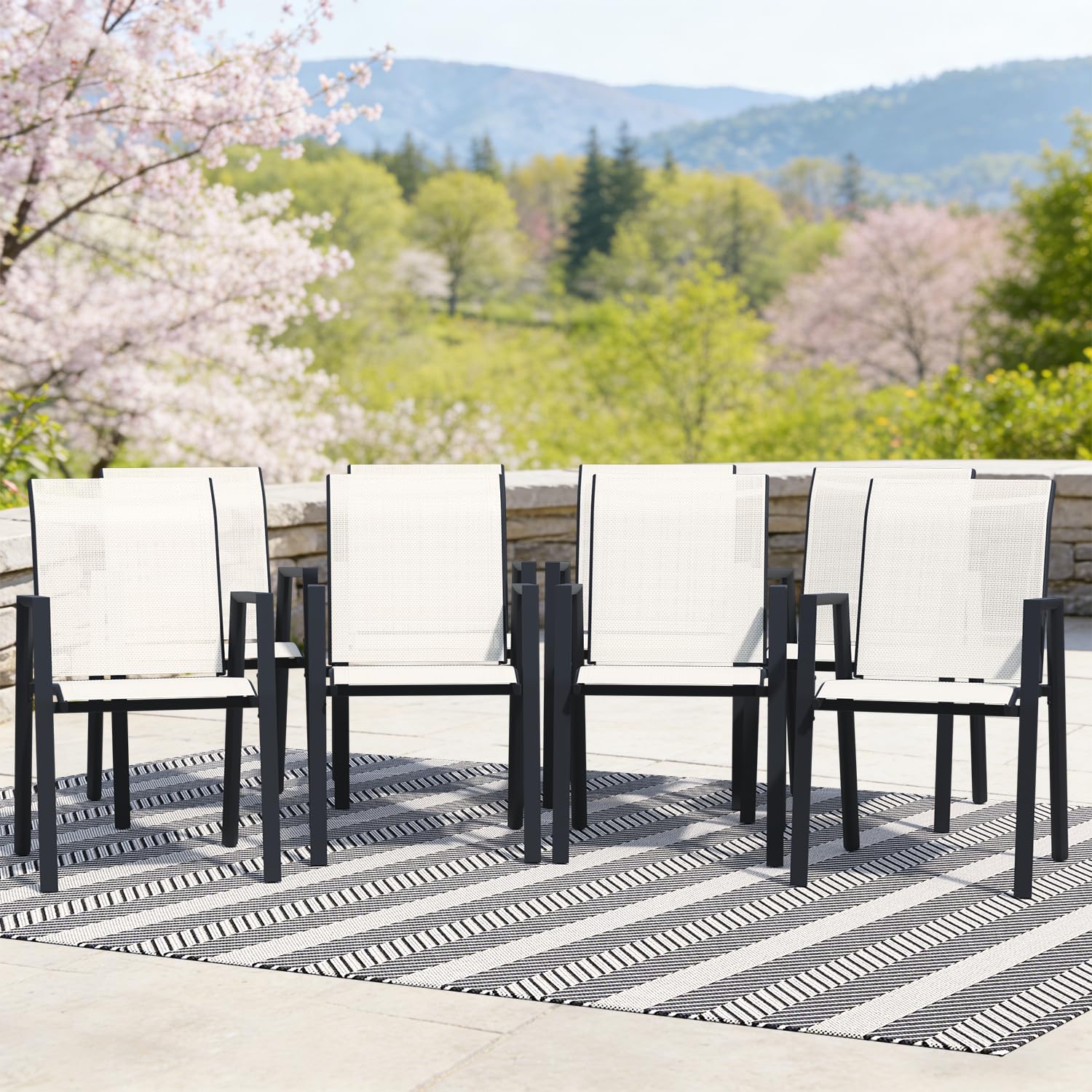 Outdoor Dining Chairs Set of 4, High-Back Stackable Patio Chairs with Metal Frame, Lightweight Sling Design, Ideal for Garden, Deck, Poolside, Grey