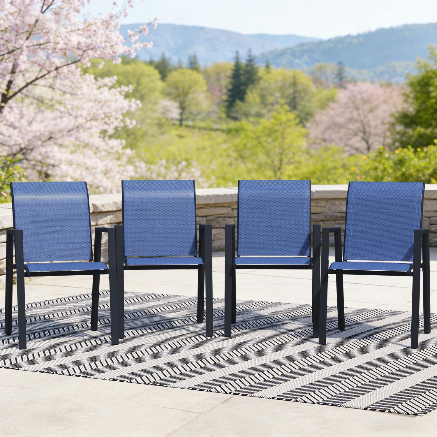 Outdoor Dining Chairs Set of 4, High-Back Stackable Patio Chairs with Metal Frame, Lightweight Sling Design, Ideal for Garden, Deck, Poolside, Grey