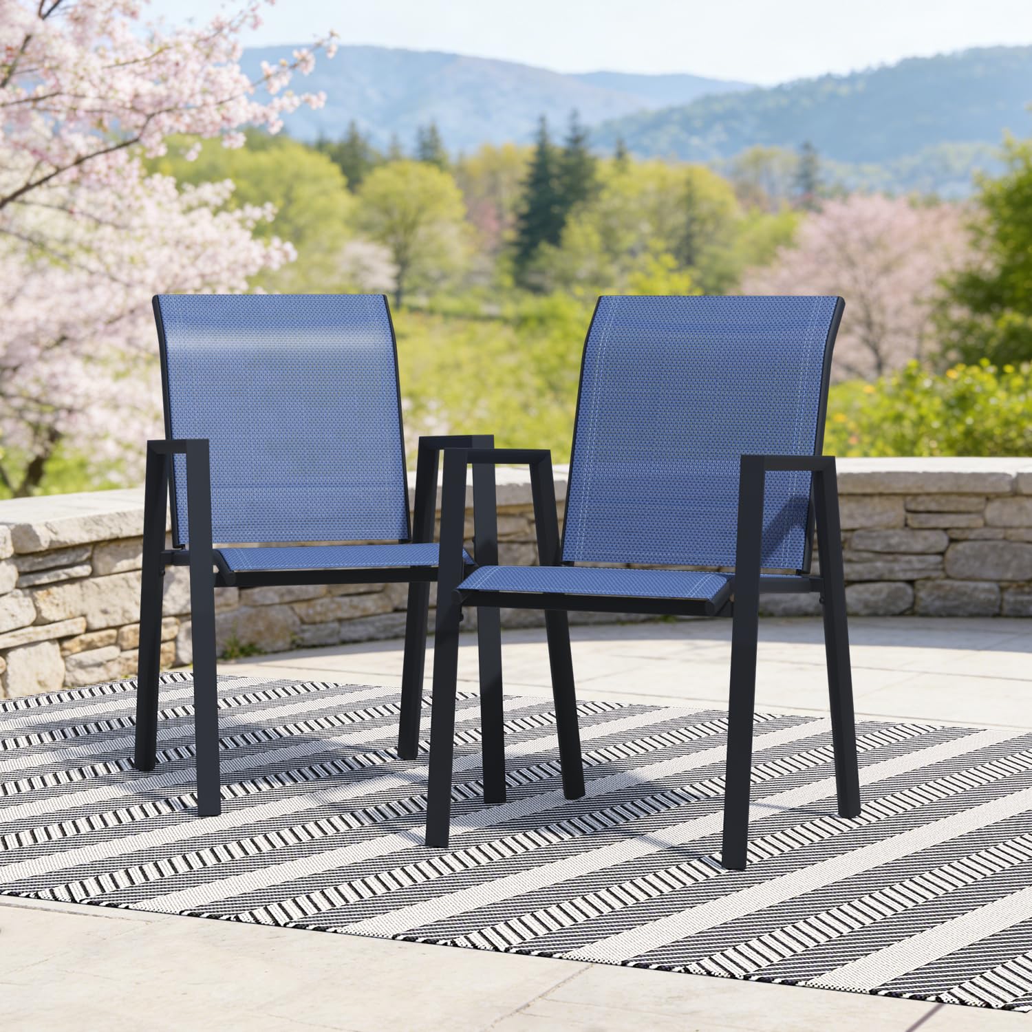 Outdoor Dining Chairs Set of 4, High-Back Stackable Patio Chairs with Metal Frame, Lightweight Sling Design, Ideal for Garden, Deck, Poolside, Grey
