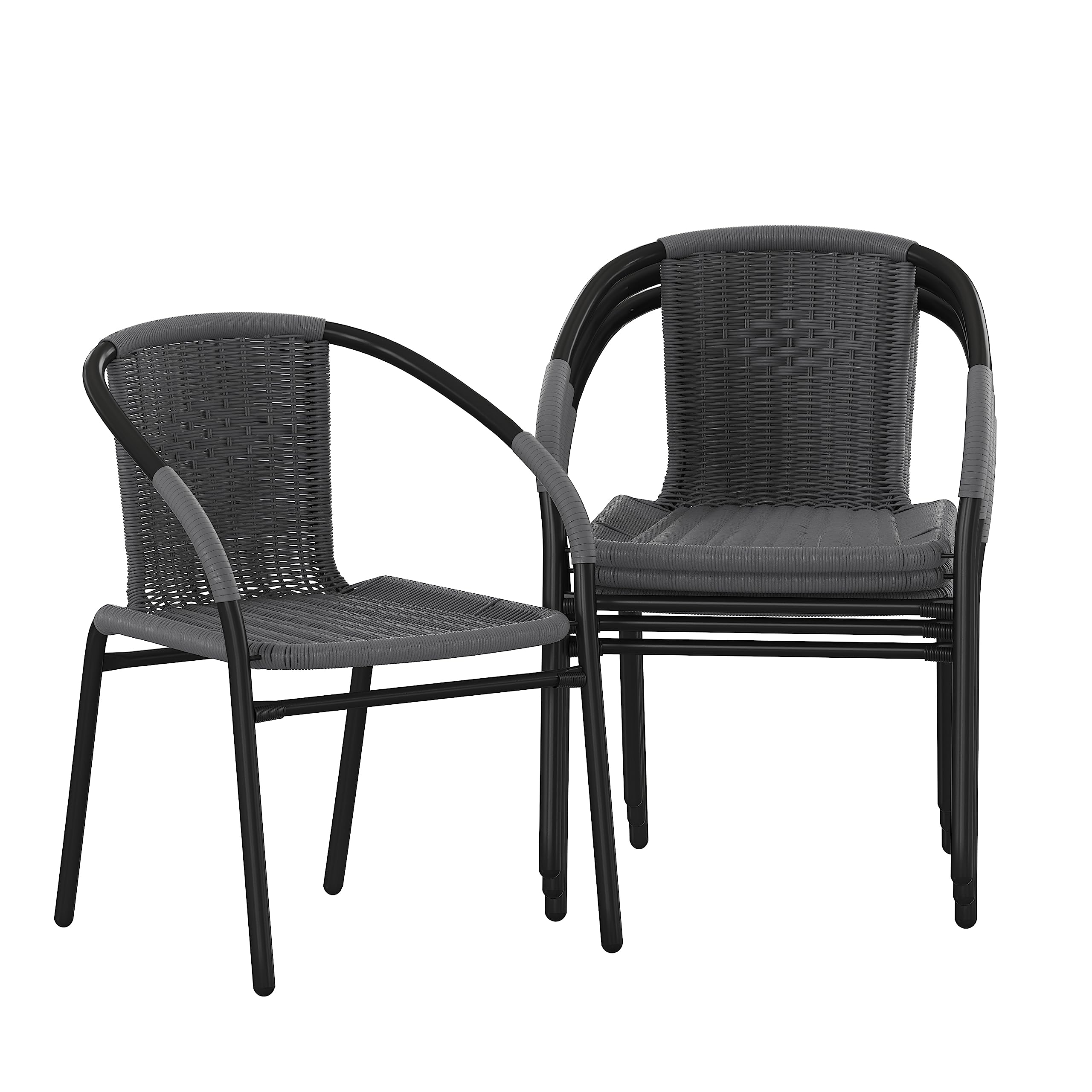 Flash Furniture Lila Modern Rattan Indoor/Outdoor Stackable Dining Chairs, Stacking Rattan Bistro Chairs for Patio or Restaurant, Set of 2, Brown