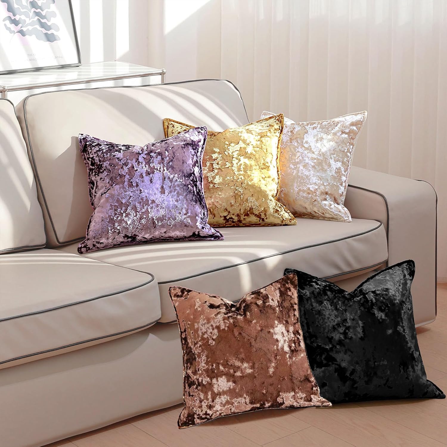 Velvet Pillow Cover Purple 18x18 Inch - Luxury Crushed Velvet Decorative Throw Pillow Case for Living Room Sofa Bed (1 Pack)