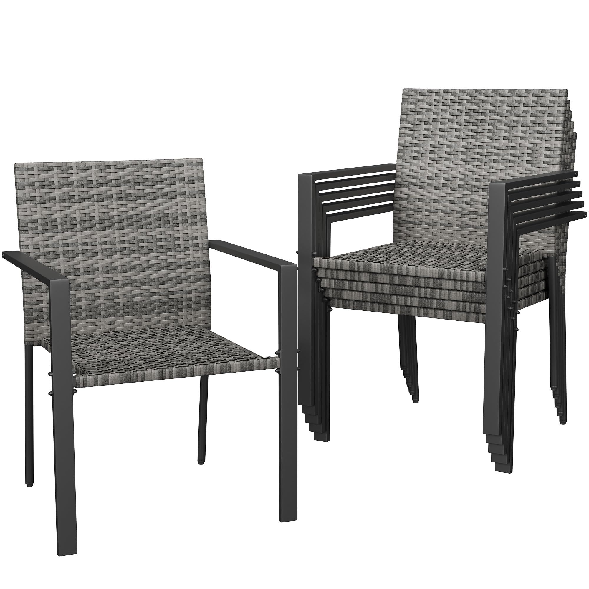 UDPATIO Stackable Patio Chairs Set of 4, Wicker Outdoor Chairs, All-Weather Rattan Dining Chairs with Deep Seat & Armrests, Steel Frame for Patio, Garden, Backyard, Deck, Lawn or Porch, Brown