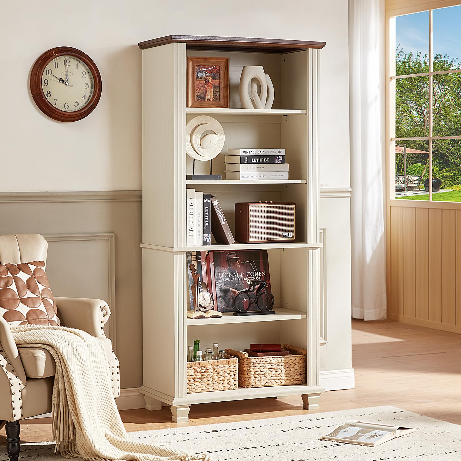 SAVOR LIFE 70" Tall Green Bookshelf,5 Tier Wooden Book Shelf with Adjustable Shelves & Wood Legs,Free Standing Farmhouse Bookcase with Open Display Storage,Vintage Bookshelves for Library,Classroom