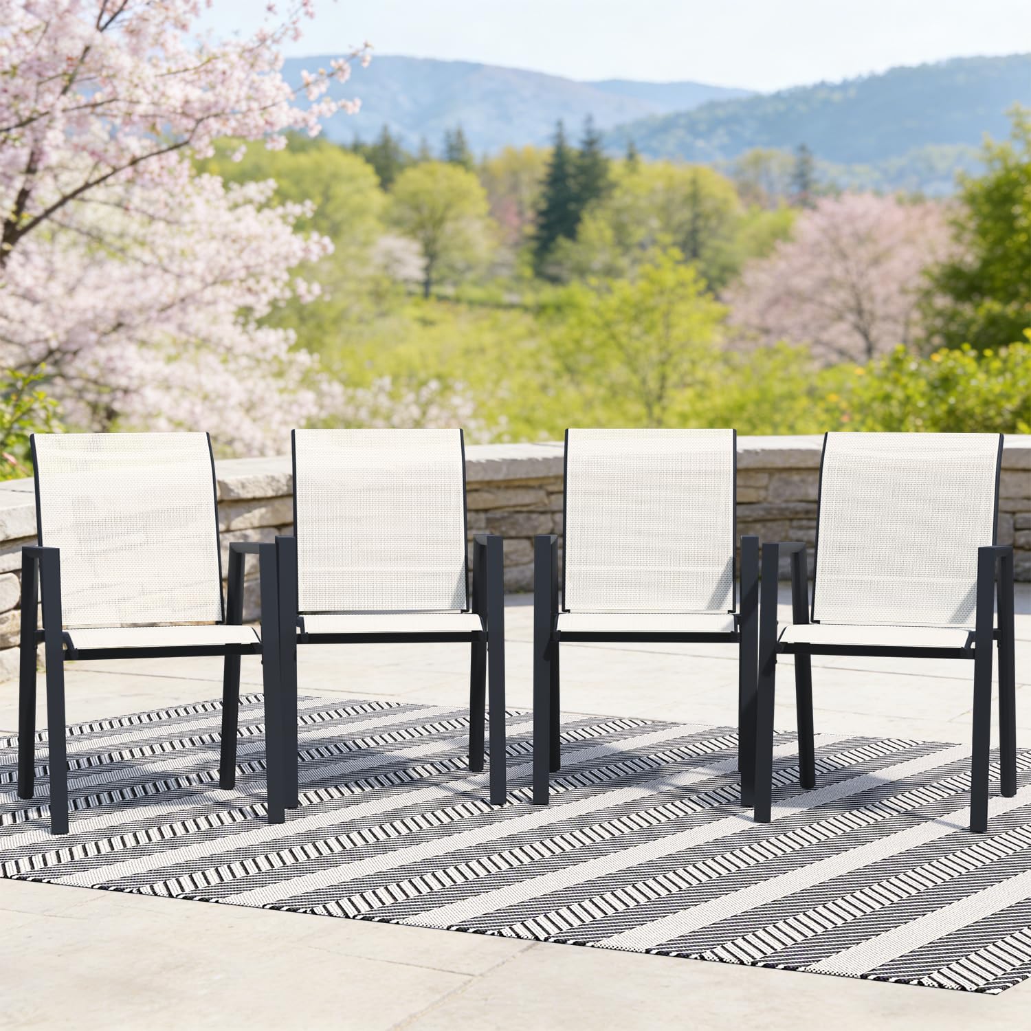 Outdoor Dining Chairs Set of 4, High-Back Stackable Patio Chairs with Metal Frame, Lightweight Sling Design, Ideal for Garden, Deck, Poolside, Grey