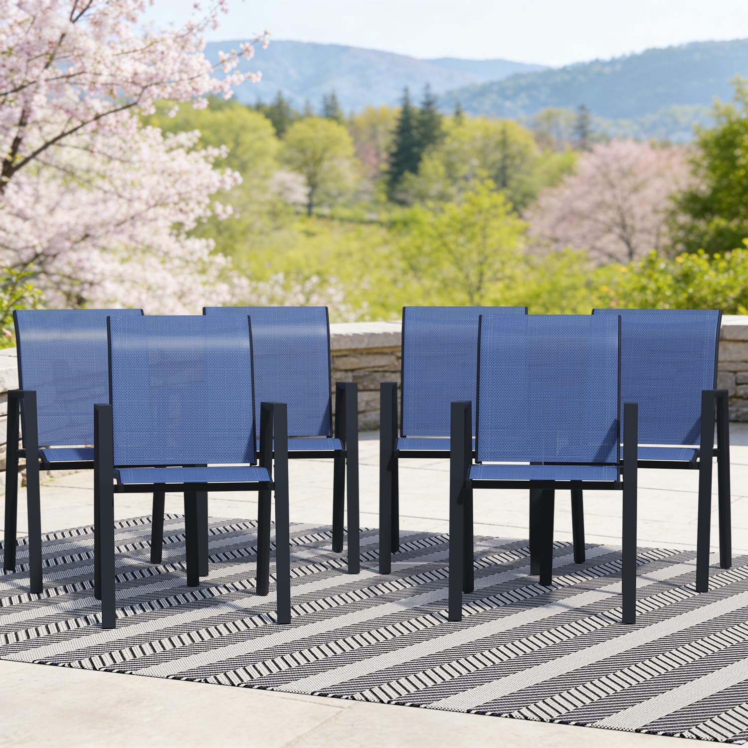 Outdoor Dining Chairs Set of 4, High-Back Stackable Patio Chairs with Metal Frame, Lightweight Sling Design, Ideal for Garden, Deck, Poolside, Grey