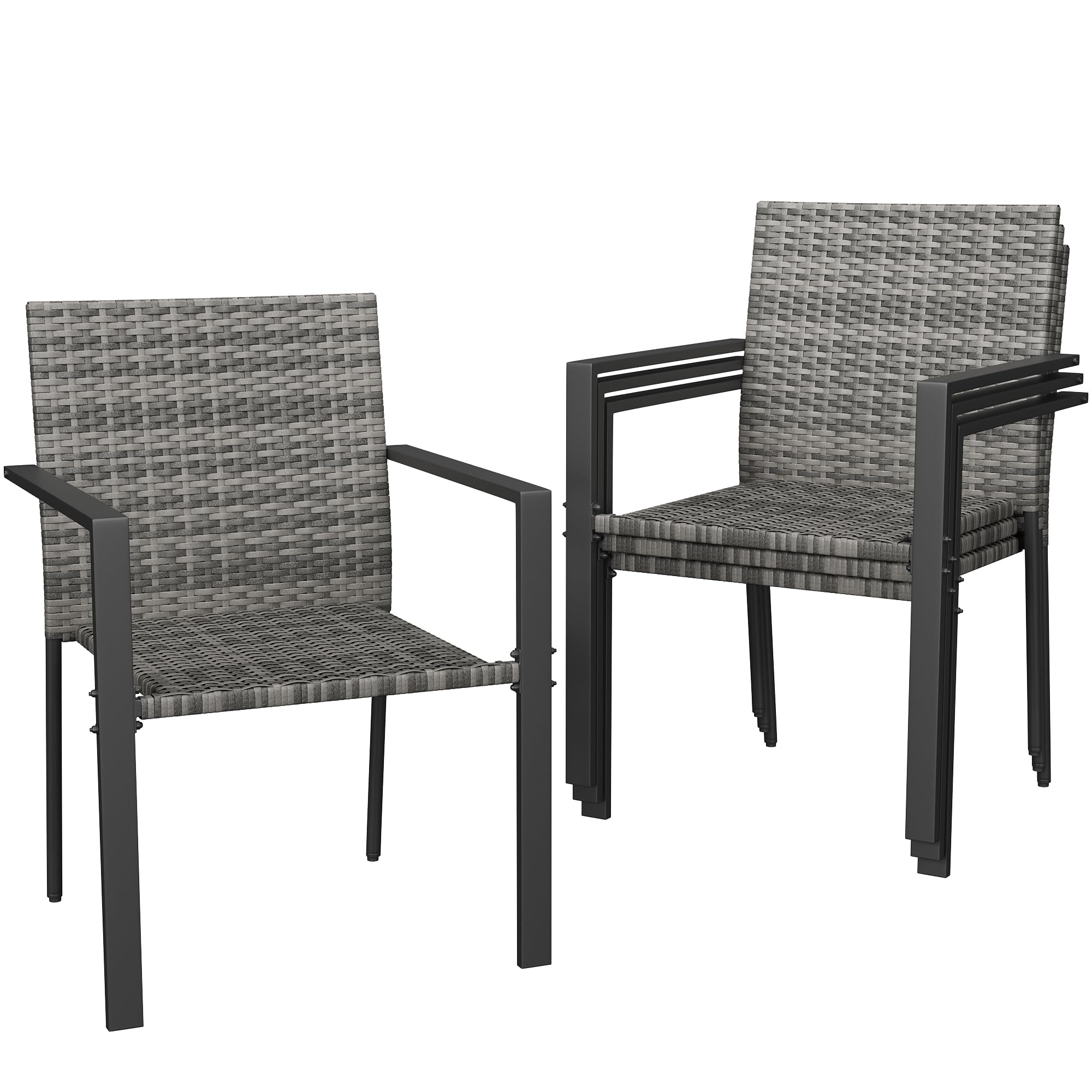 UDPATIO Stackable Patio Chairs Set of 4, Wicker Outdoor Chairs, All-Weather Rattan Dining Chairs with Deep Seat & Armrests, Steel Frame for Patio, Garden, Backyard, Deck, Lawn or Porch, Brown