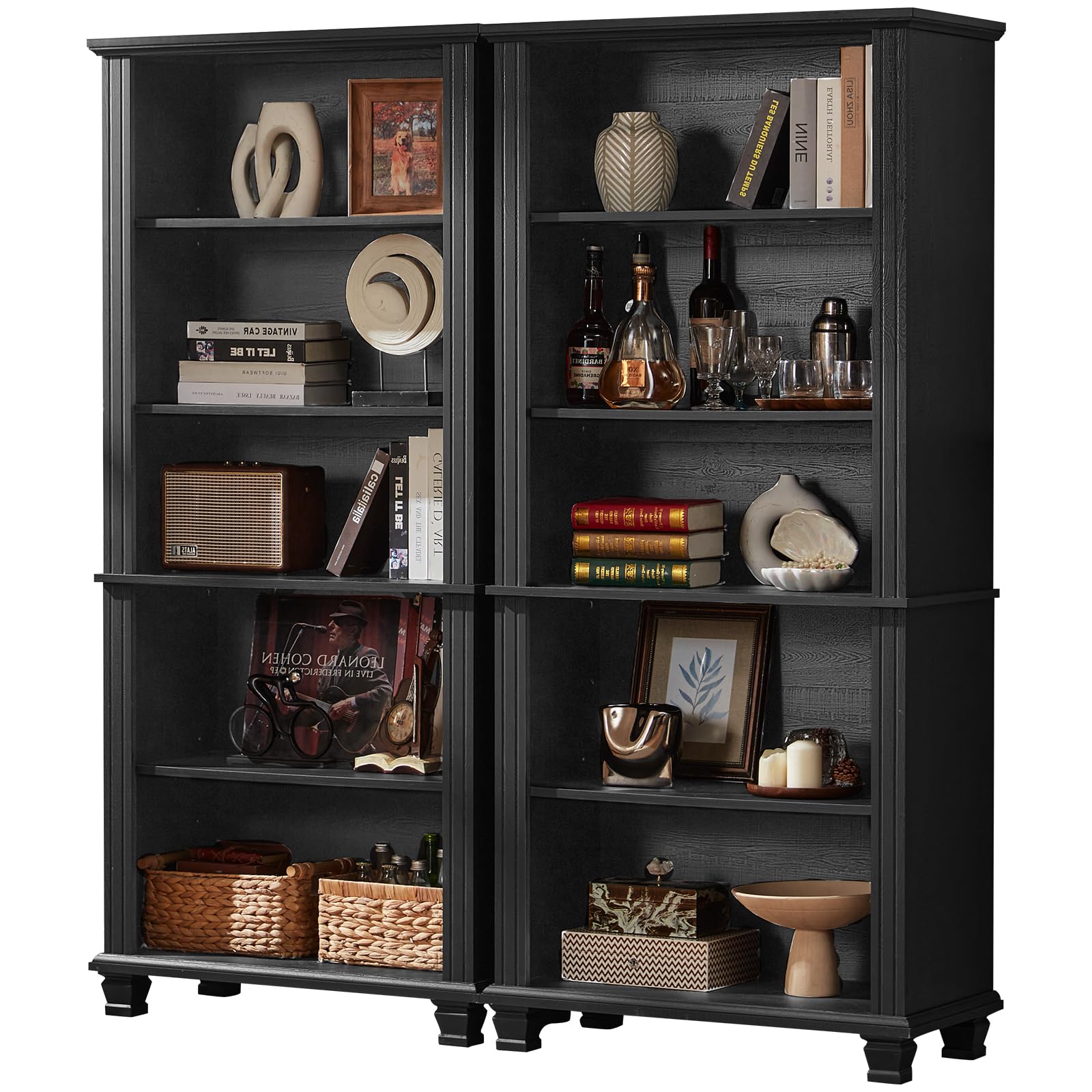 SAVOR LIFE 70" Tall Green Bookshelf,5 Tier Wooden Book Shelf with Adjustable Shelves & Wood Legs,Free Standing Farmhouse Bookcase with Open Display Storage,Vintage Bookshelves for Library,Classroom