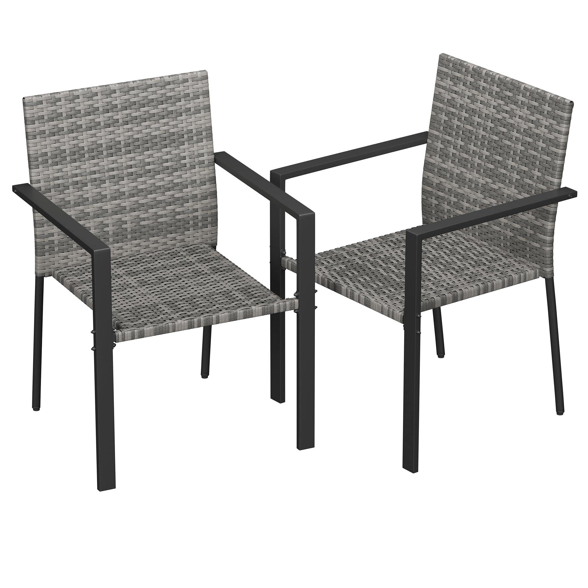 UDPATIO Stackable Patio Chairs Set of 4, Wicker Outdoor Chairs, All-Weather Rattan Dining Chairs with Deep Seat & Armrests, Steel Frame for Patio, Garden, Backyard, Deck, Lawn or Porch, Brown