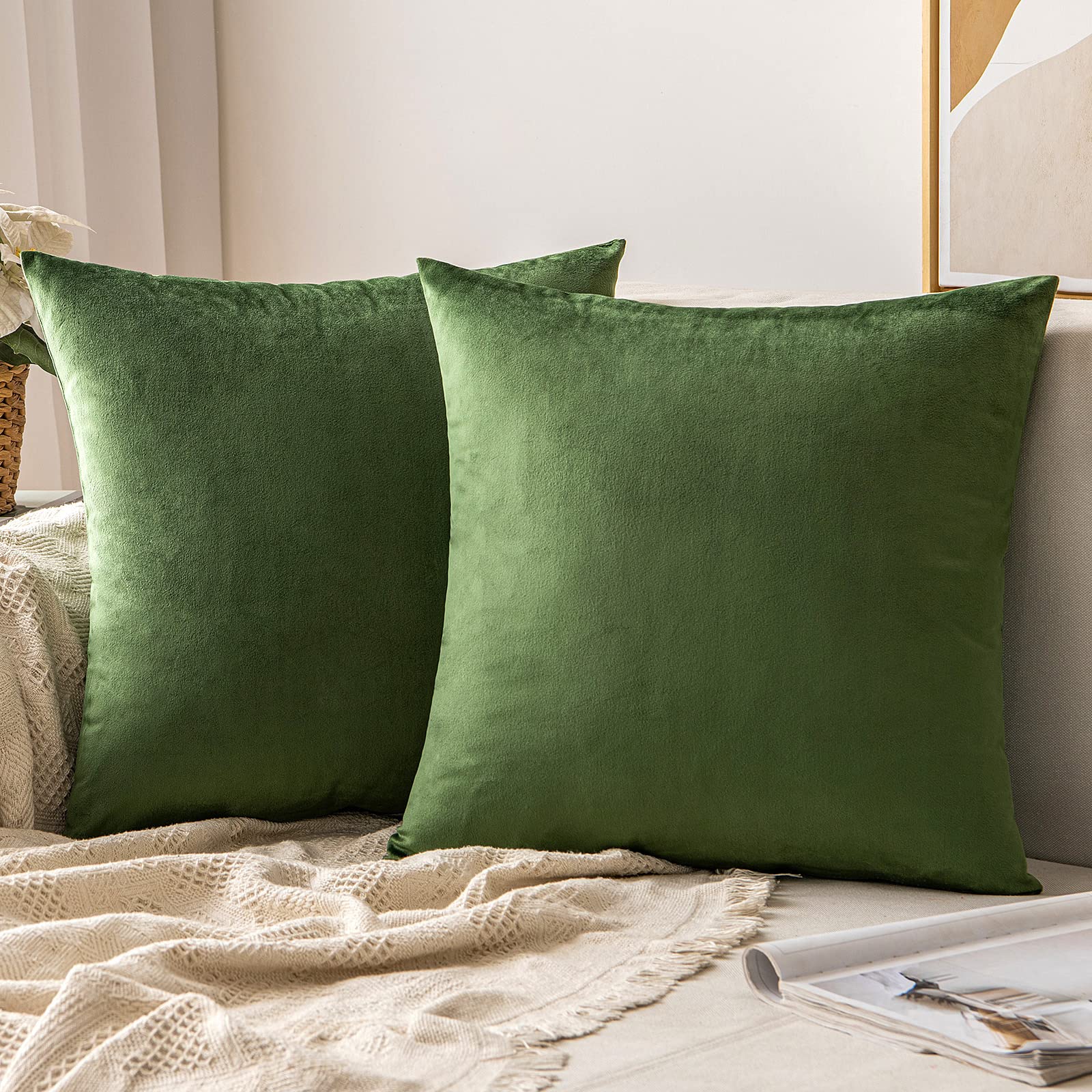 MIULEE Velvet Throw Pillow Covers 18x18 Inch, Pack of 2 - Golden, Super Soft Decorative Square Cushion Cases Modern Luxury Home Decor for Sofa, Couch, Bed, Chair