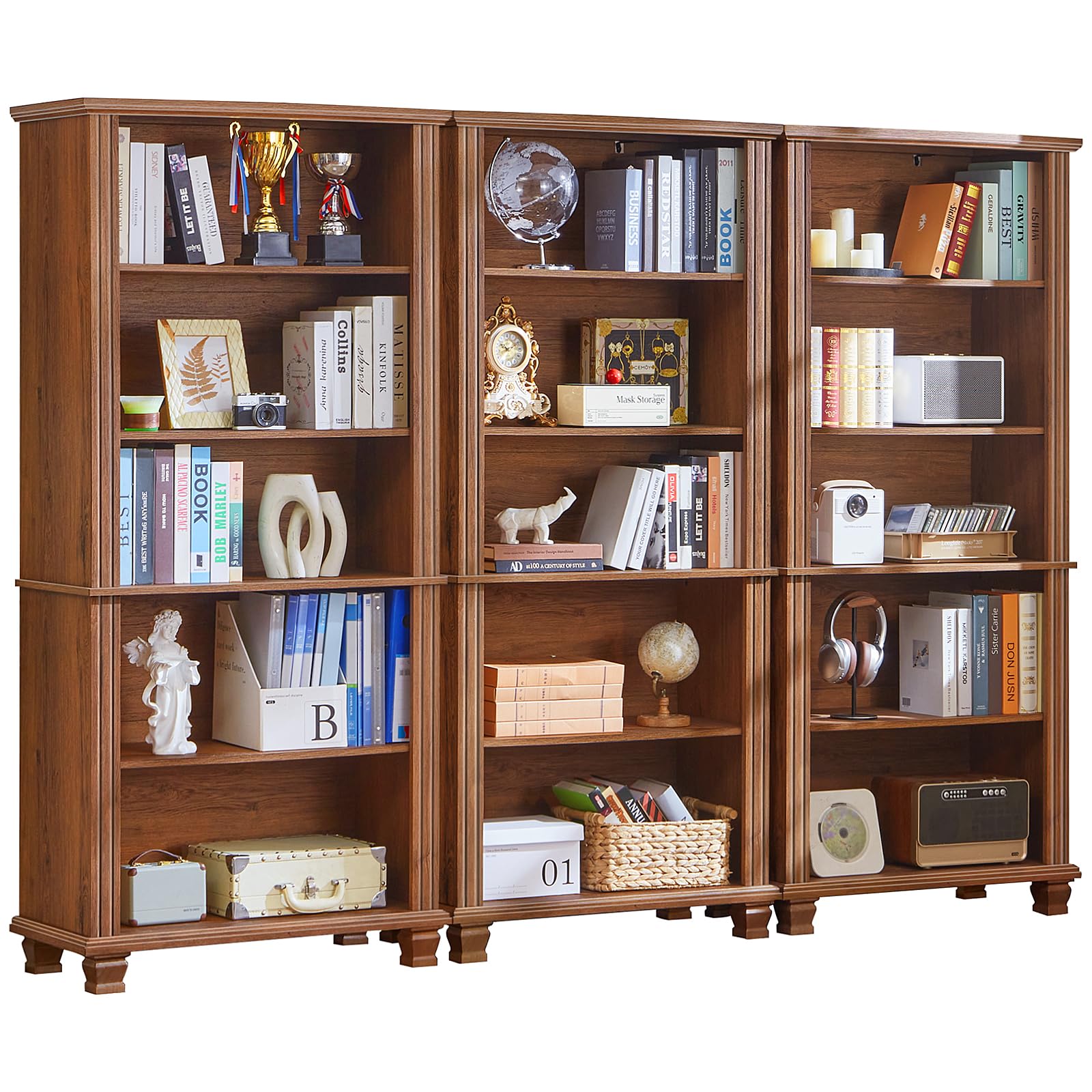 SAVOR LIFE 70" Tall Green Bookshelf,5 Tier Wooden Book Shelf with Adjustable Shelves & Wood Legs,Free Standing Farmhouse Bookcase with Open Display Storage,Vintage Bookshelves for Library,Classroom