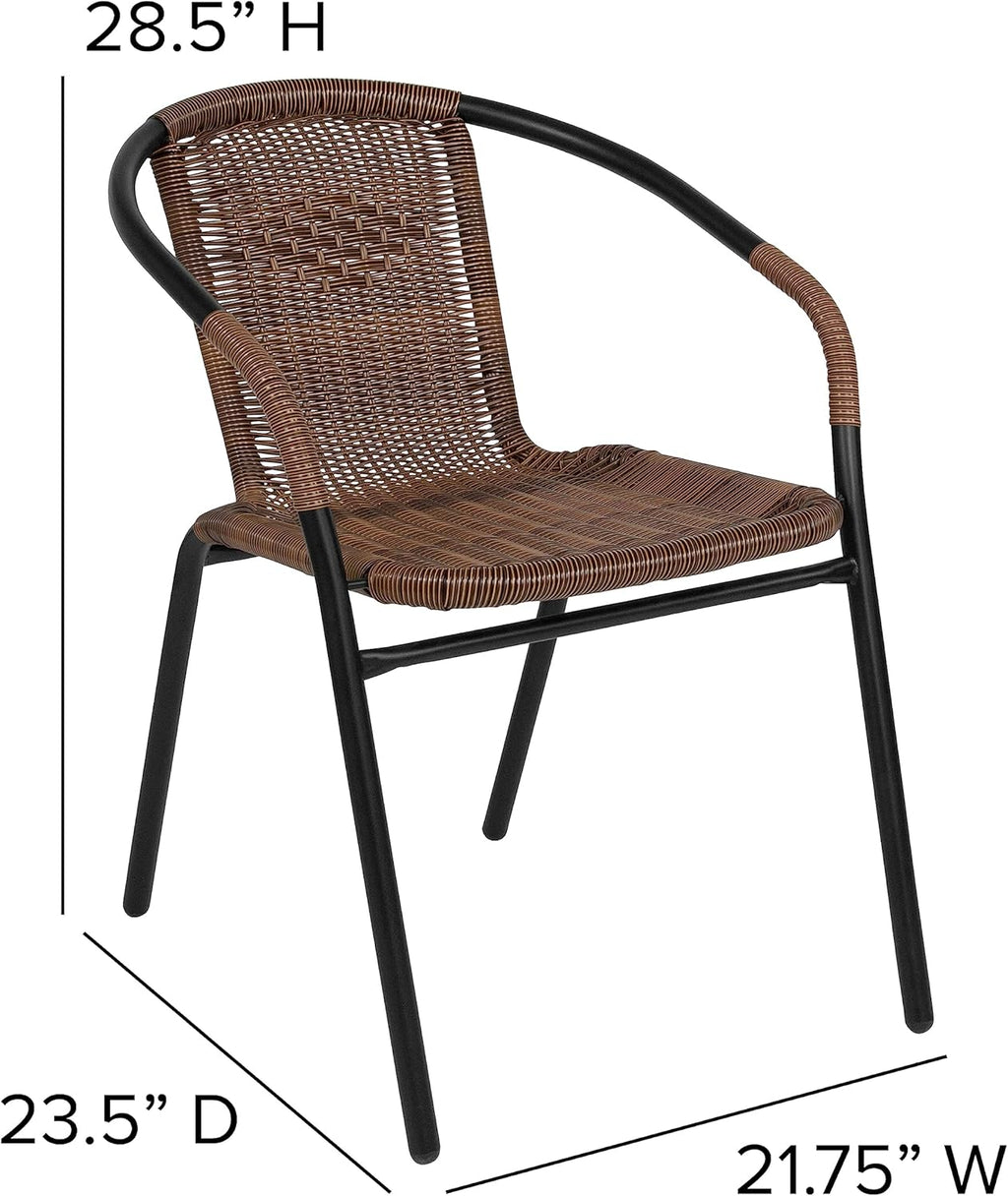 Set of 2 Brown PE Rattan Stackable Indoor Outdoor Chairs