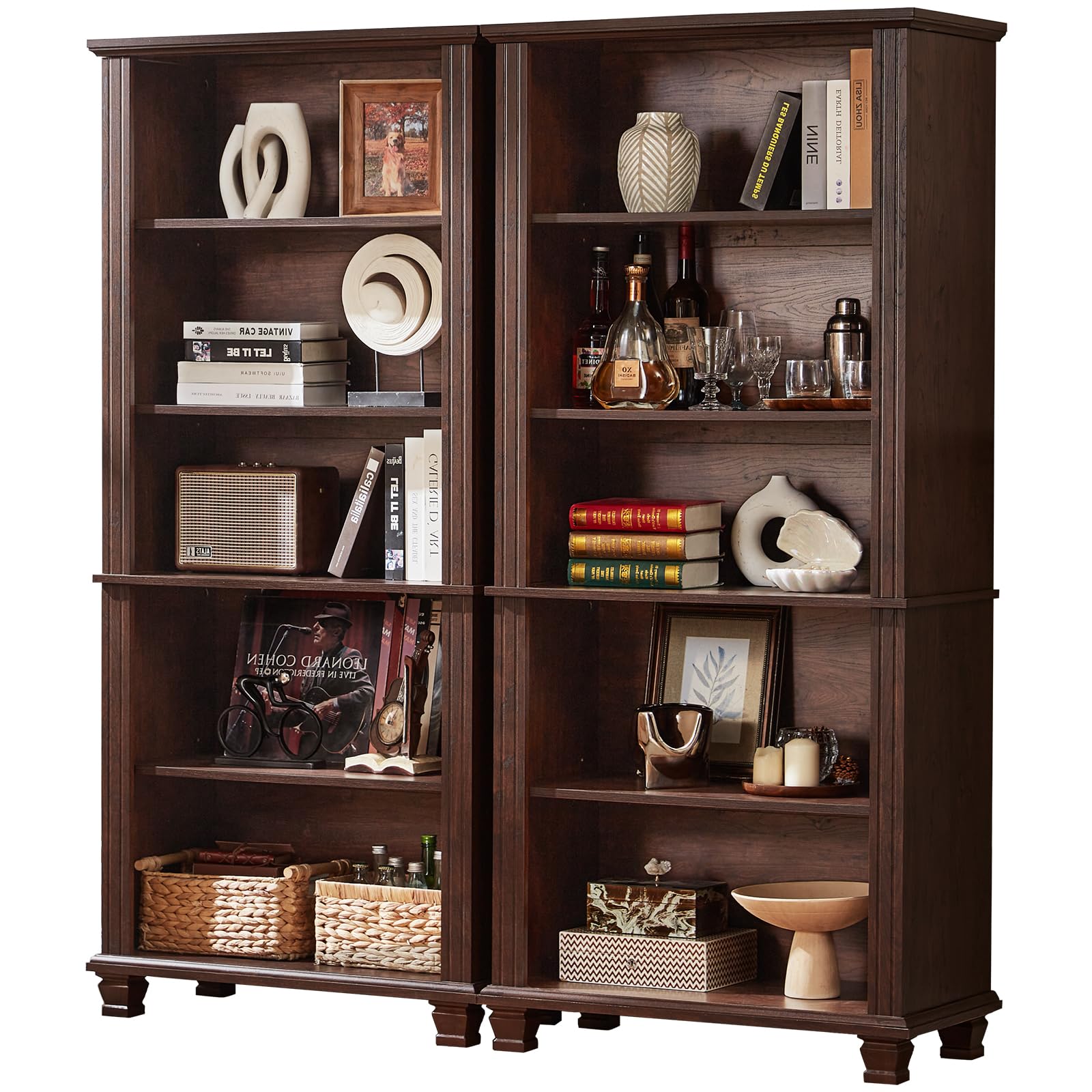 SAVOR LIFE 70" Tall Green Bookshelf,5 Tier Wooden Book Shelf with Adjustable Shelves & Wood Legs,Free Standing Farmhouse Bookcase with Open Display Storage,Vintage Bookshelves for Library,Classroom